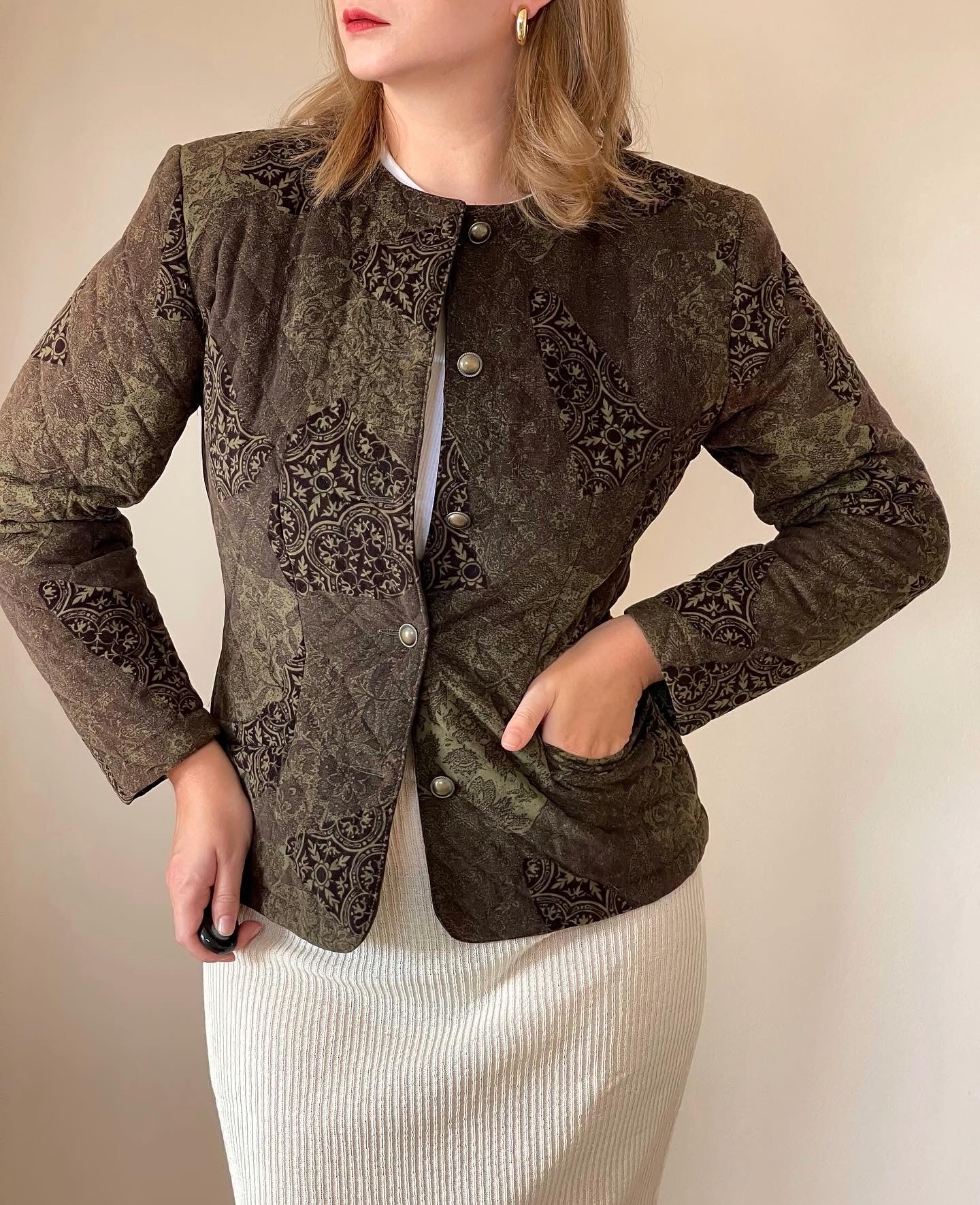 Vintage khaki jacket in a quilted weave