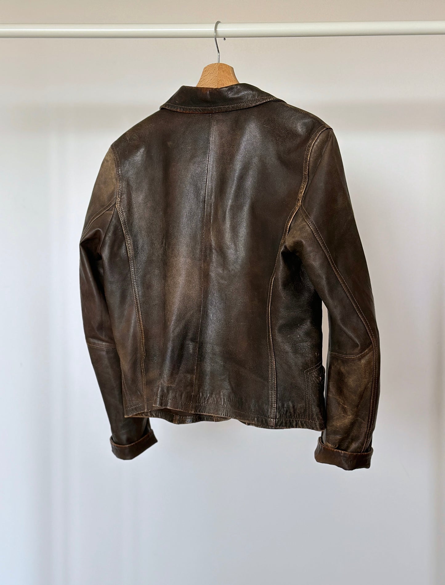 Trendy vintage distressed leather jacket
