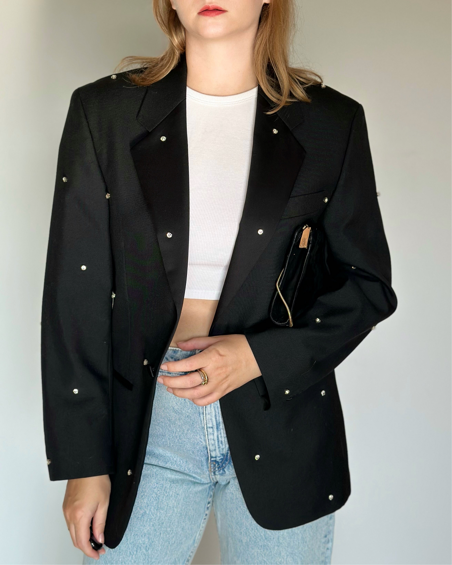 Vintage black blazer with rhinestones