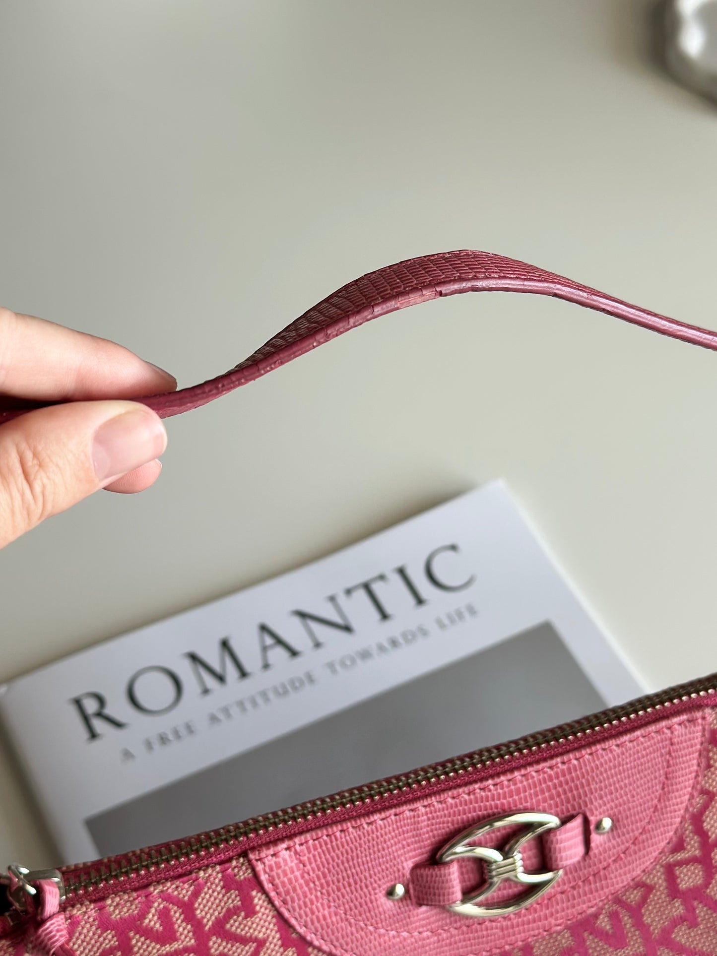 Vintage pink DKNY baguette bag
