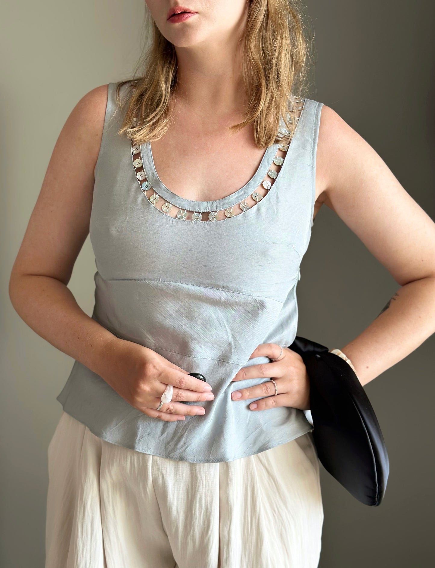 Vintage raw silk silver top by Gerard Darel