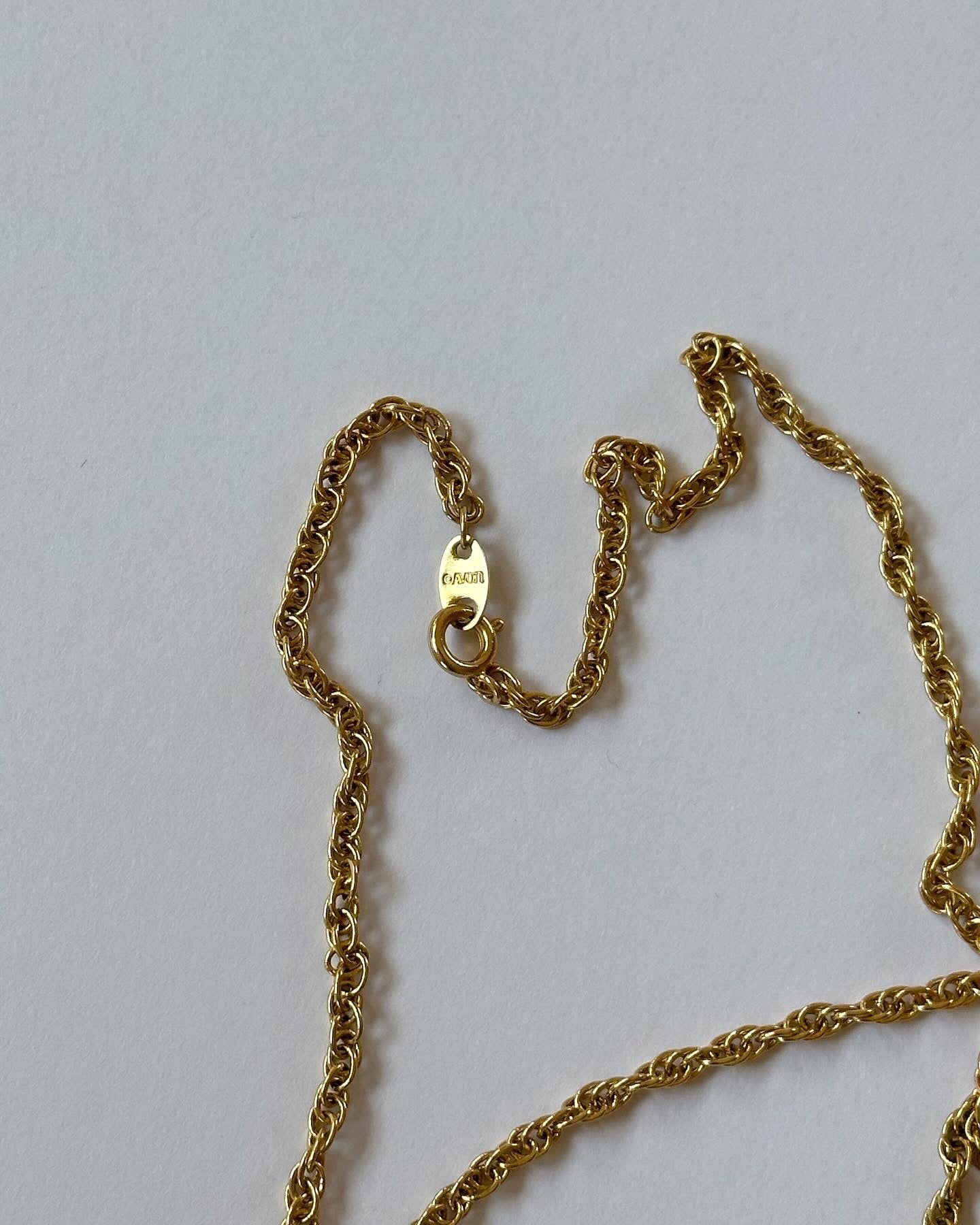 Vintage long gold-tone necklace with natural stone pendant by Avon