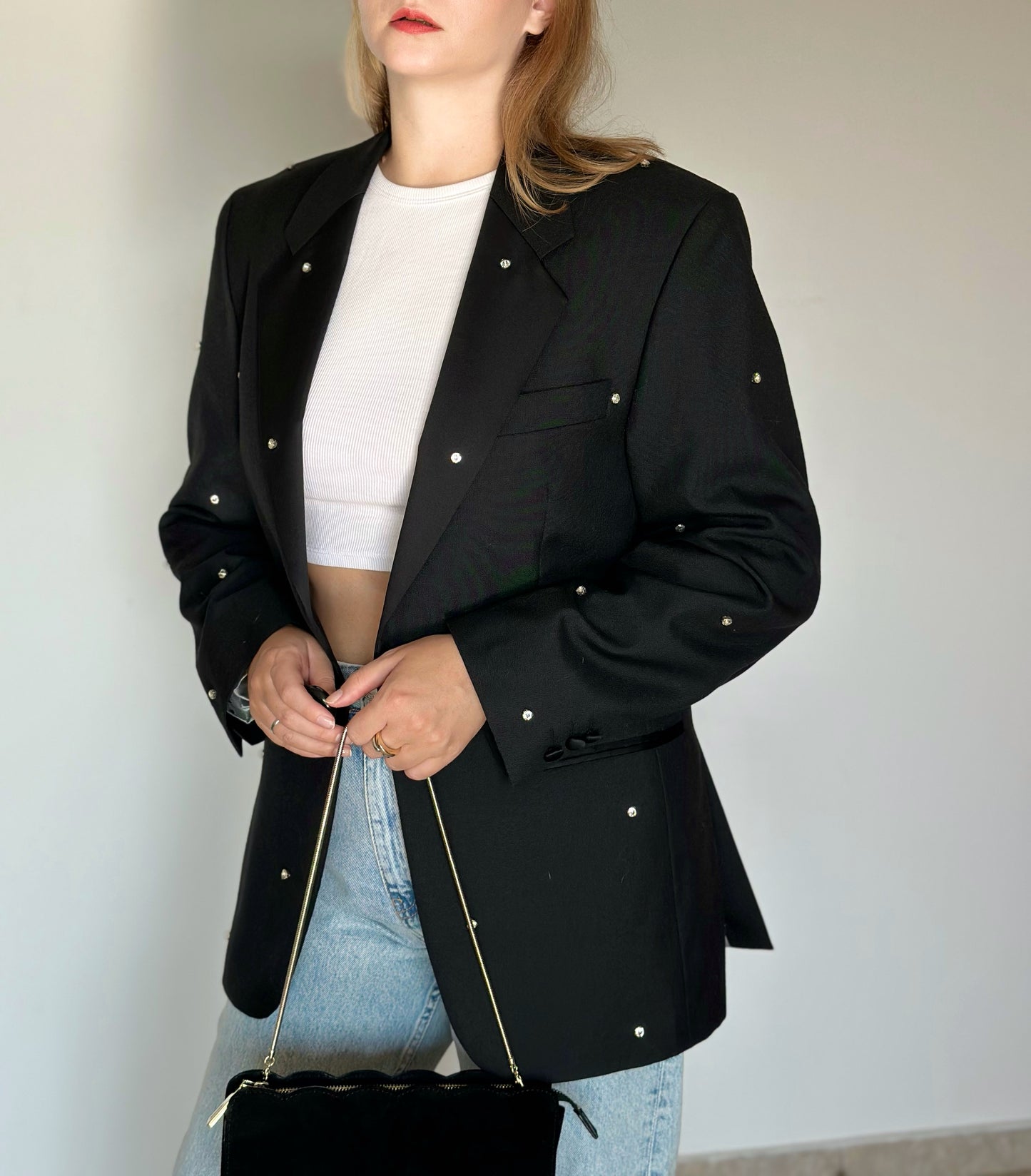 Vintage black blazer with rhinestones