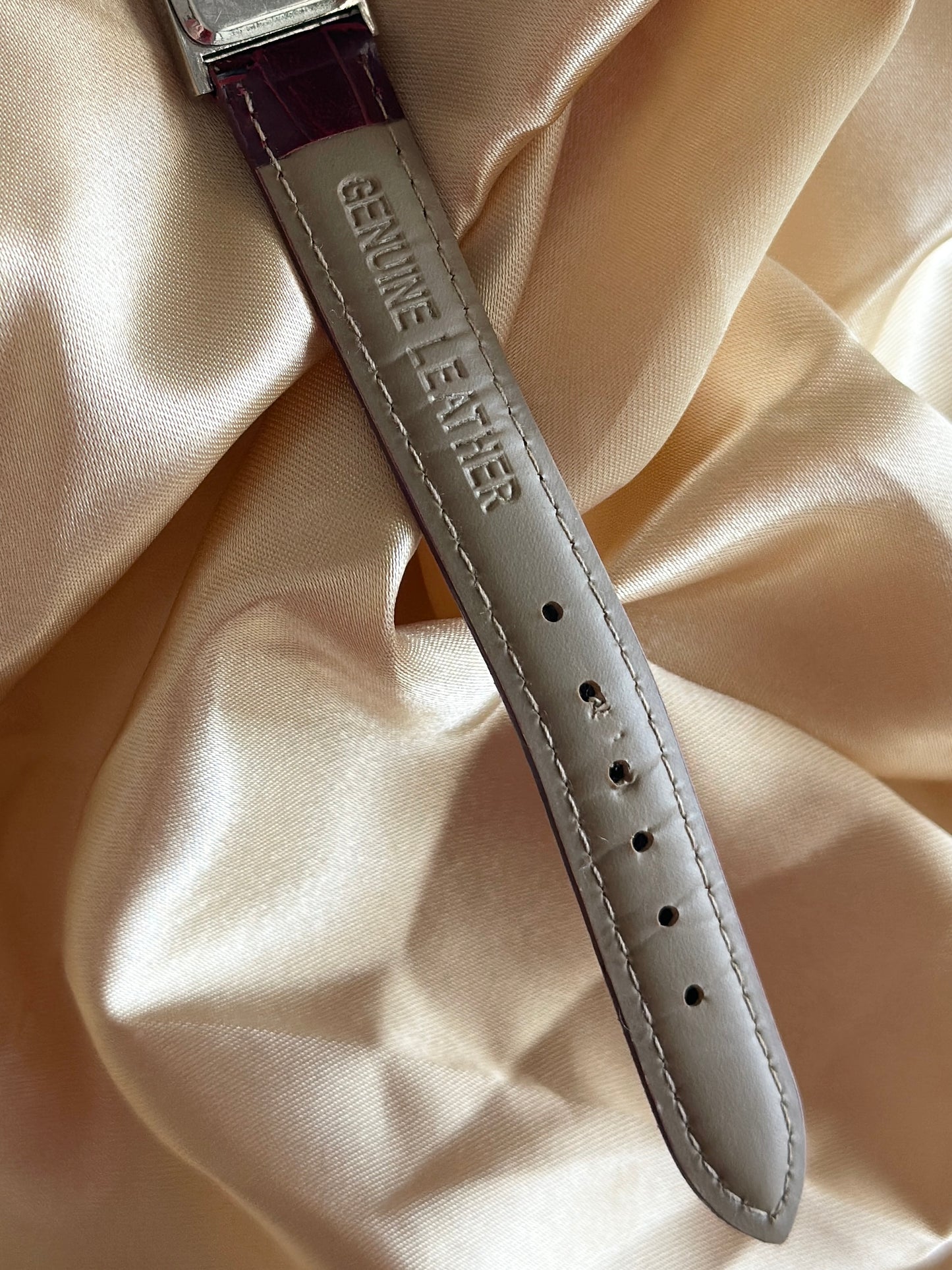 Classic watch with burgundy leather strap