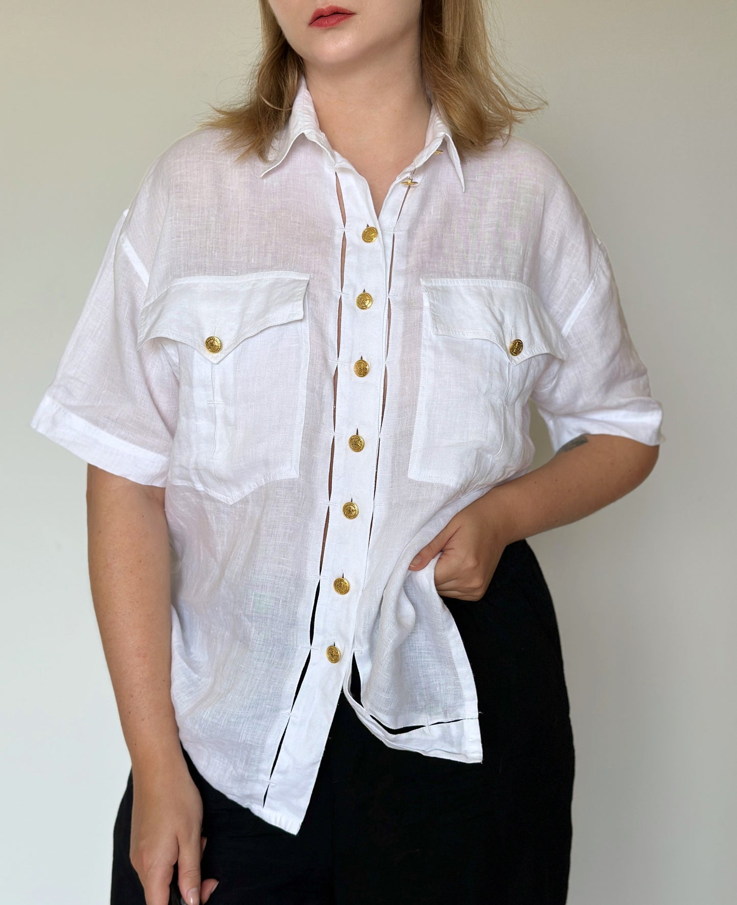Vintage linen shirt with gold buttons