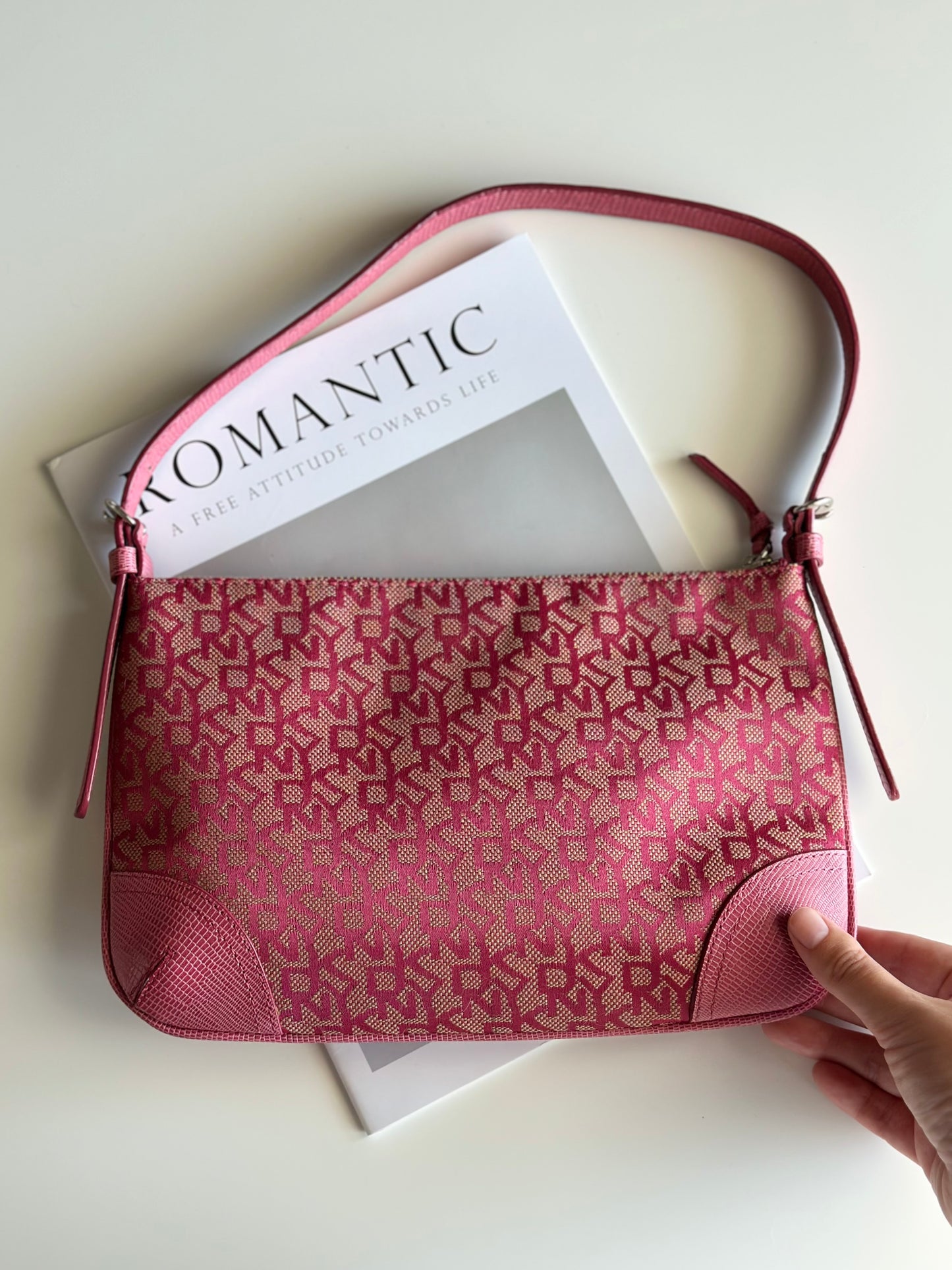 Vintage pink DKNY baguette bag