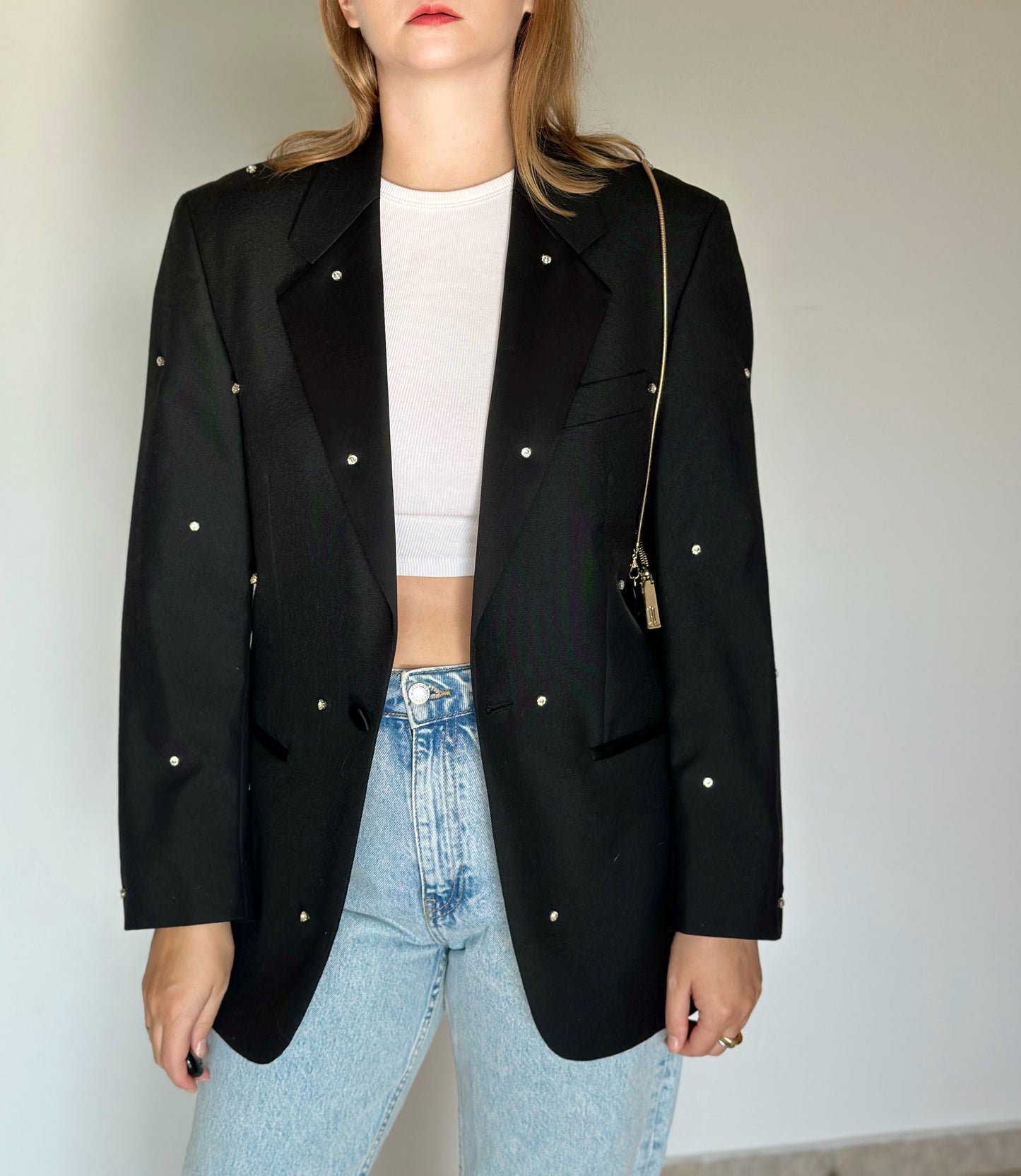 Vintage black blazer with rhinestones
