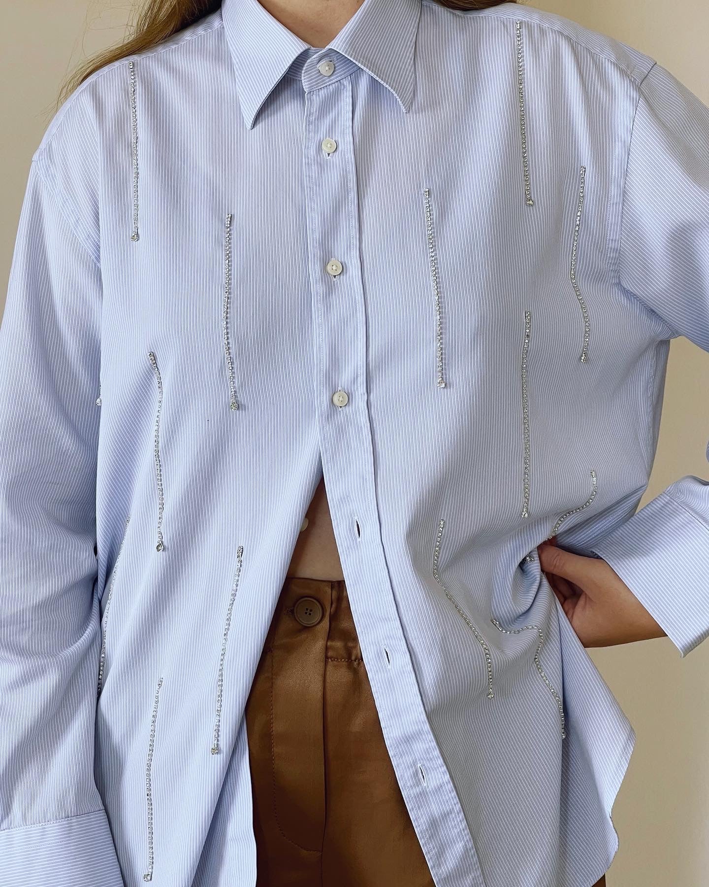 Stunning oversized men's shirt hand-decorated with rhinestone crystal chain