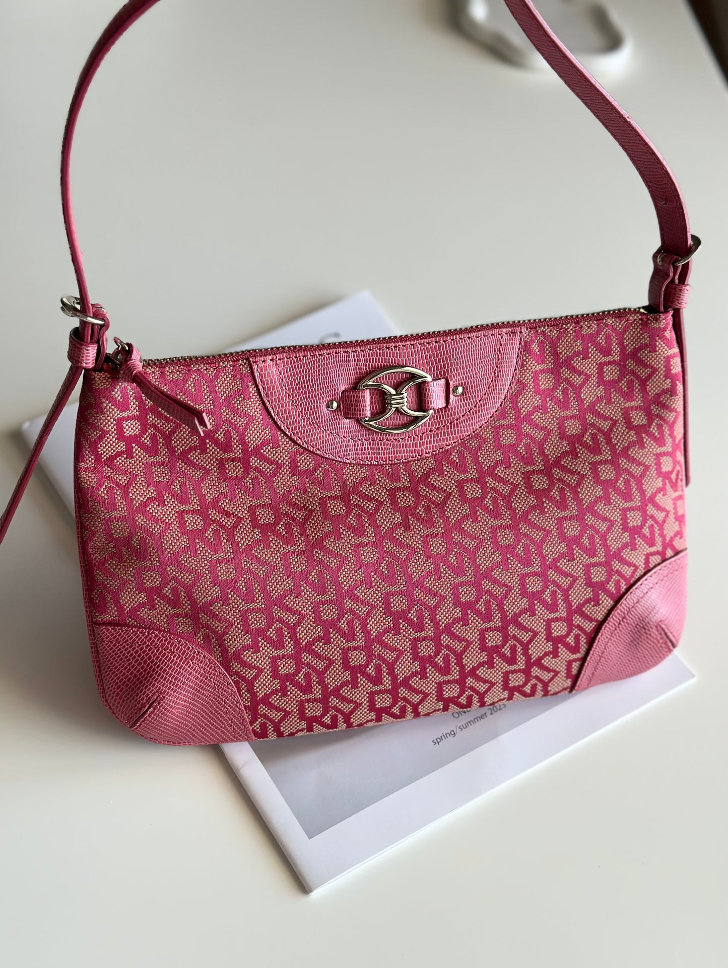 Vintage pink DKNY baguette bag