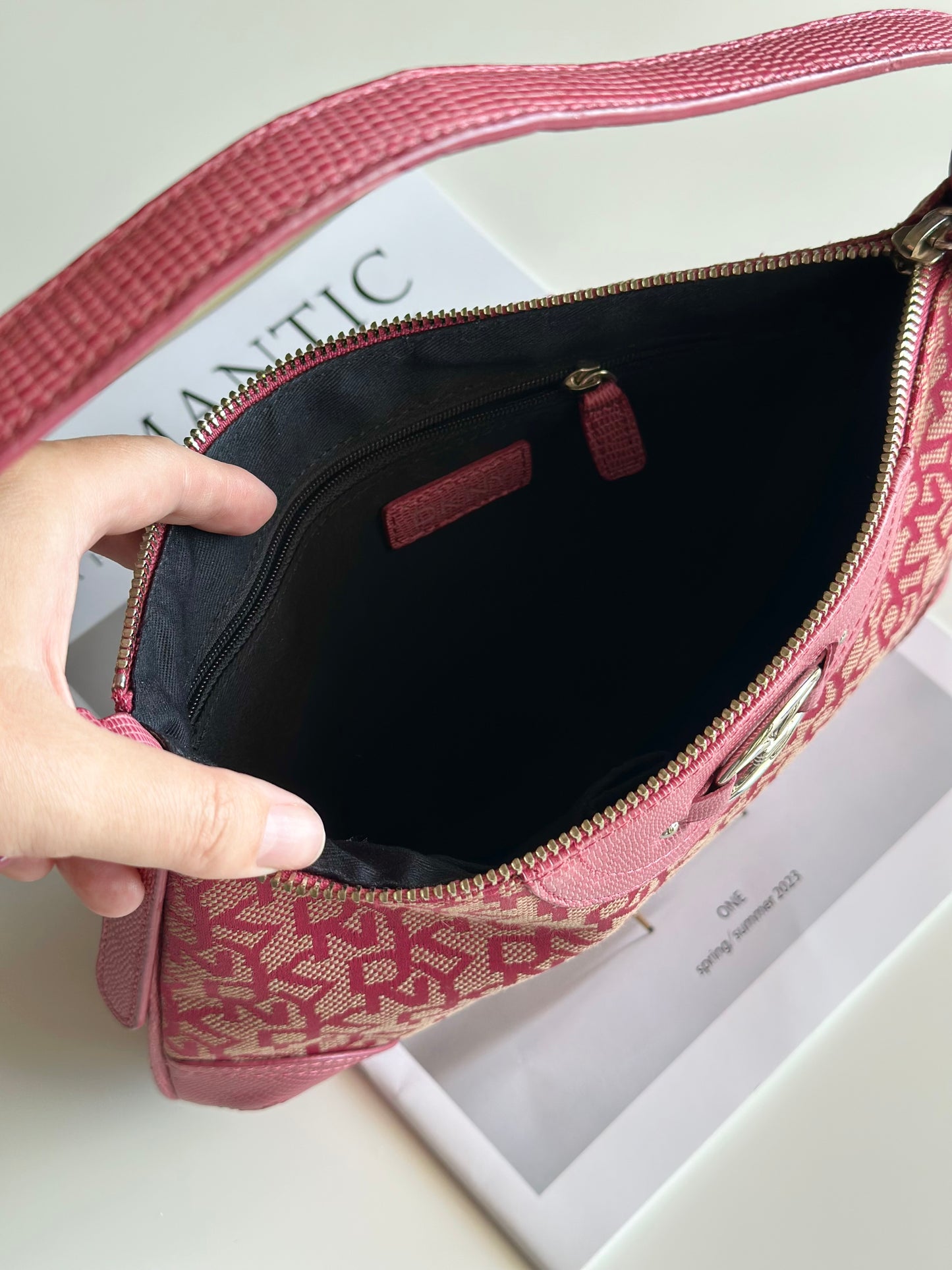 Vintage pink DKNY baguette bag