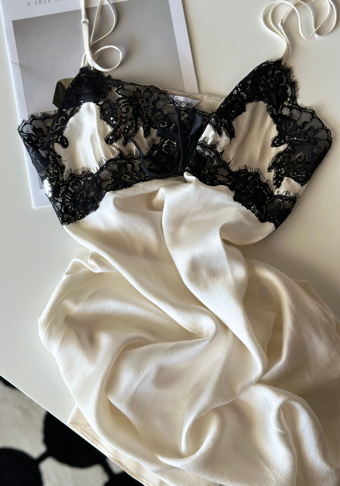 A beautiful silk ivory night dress with lace