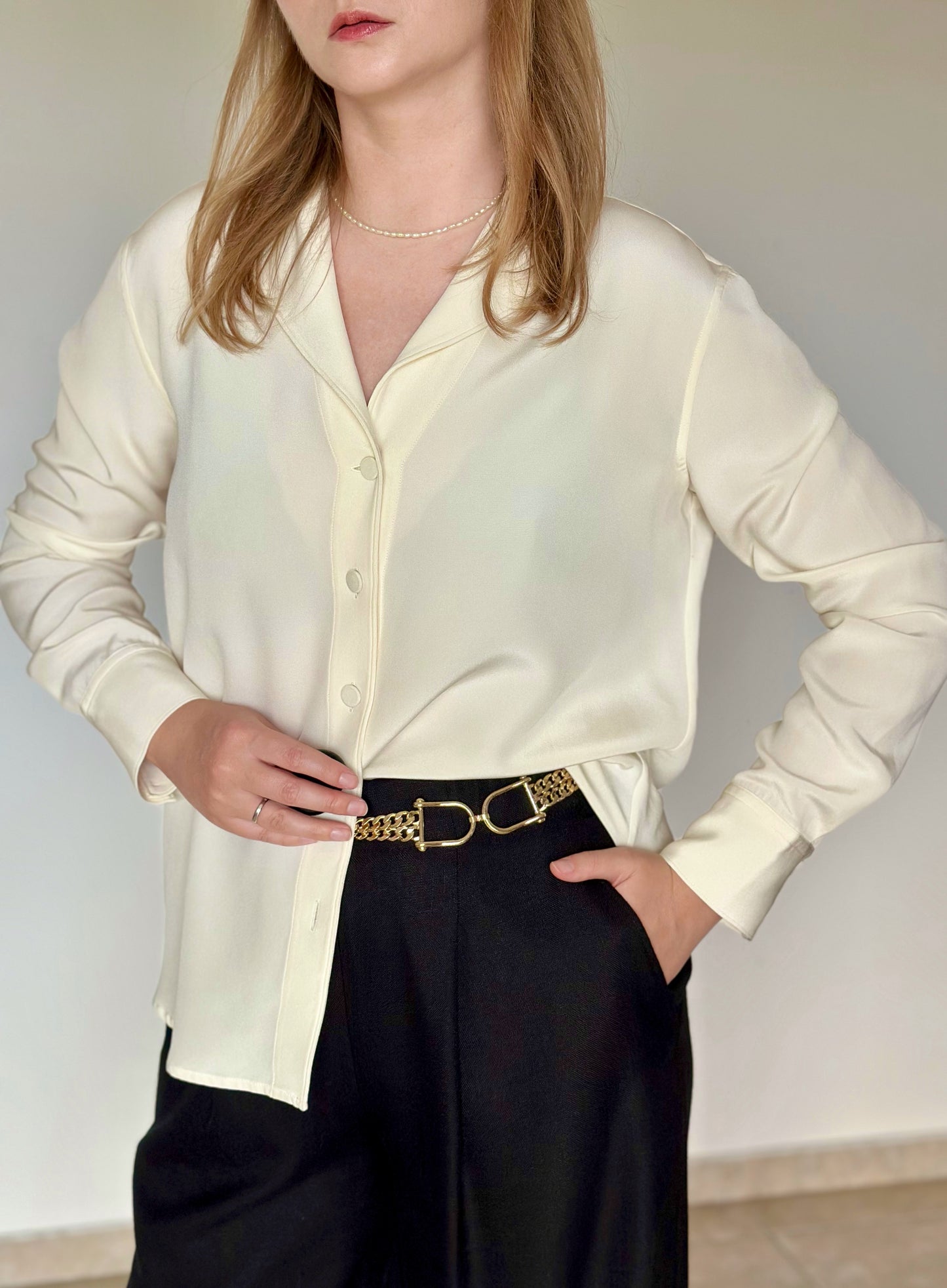 Luxurious 100% silk ivory blouse by Suistudio
