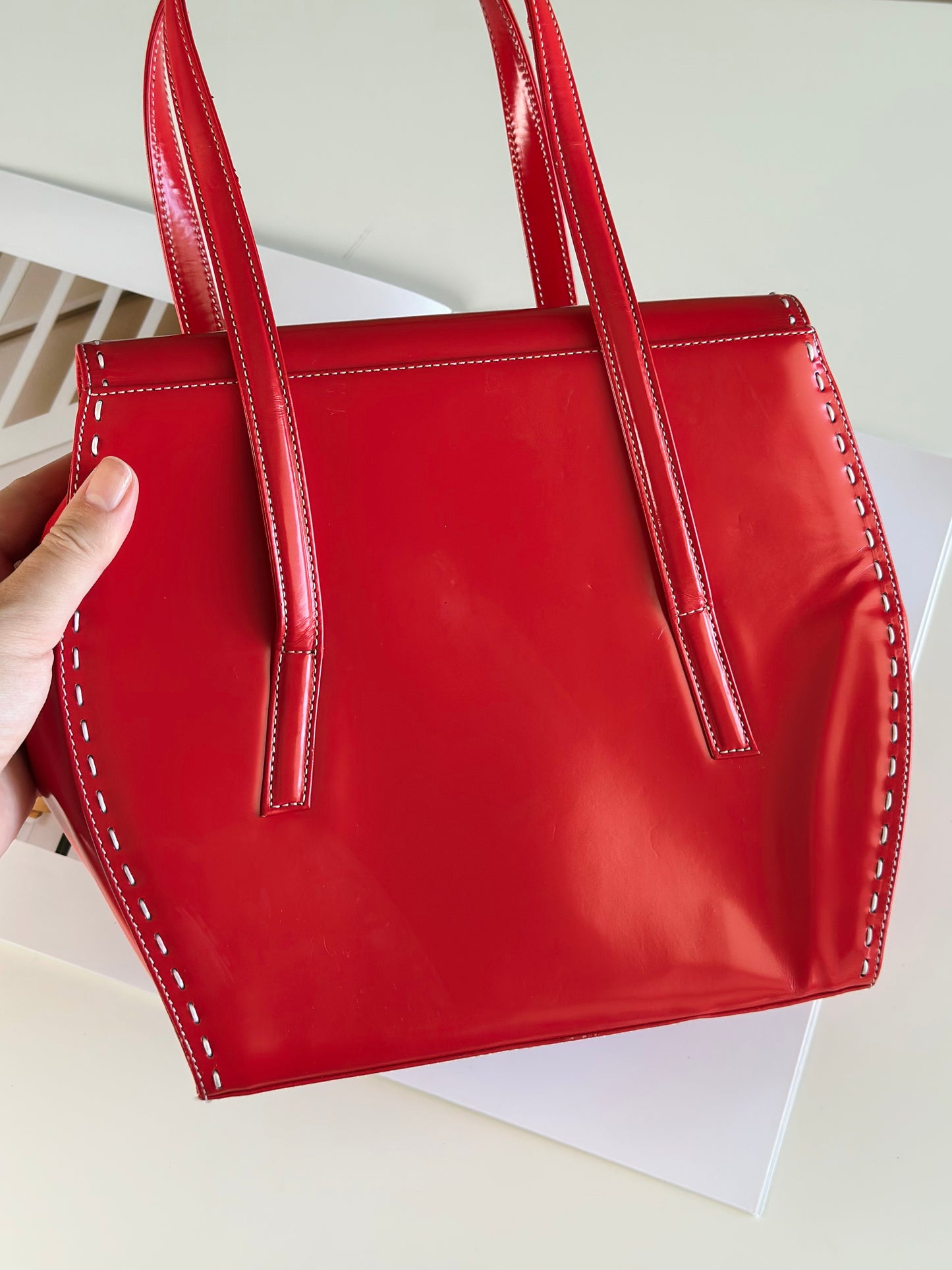 Vintage red patent leather handbag Pollini