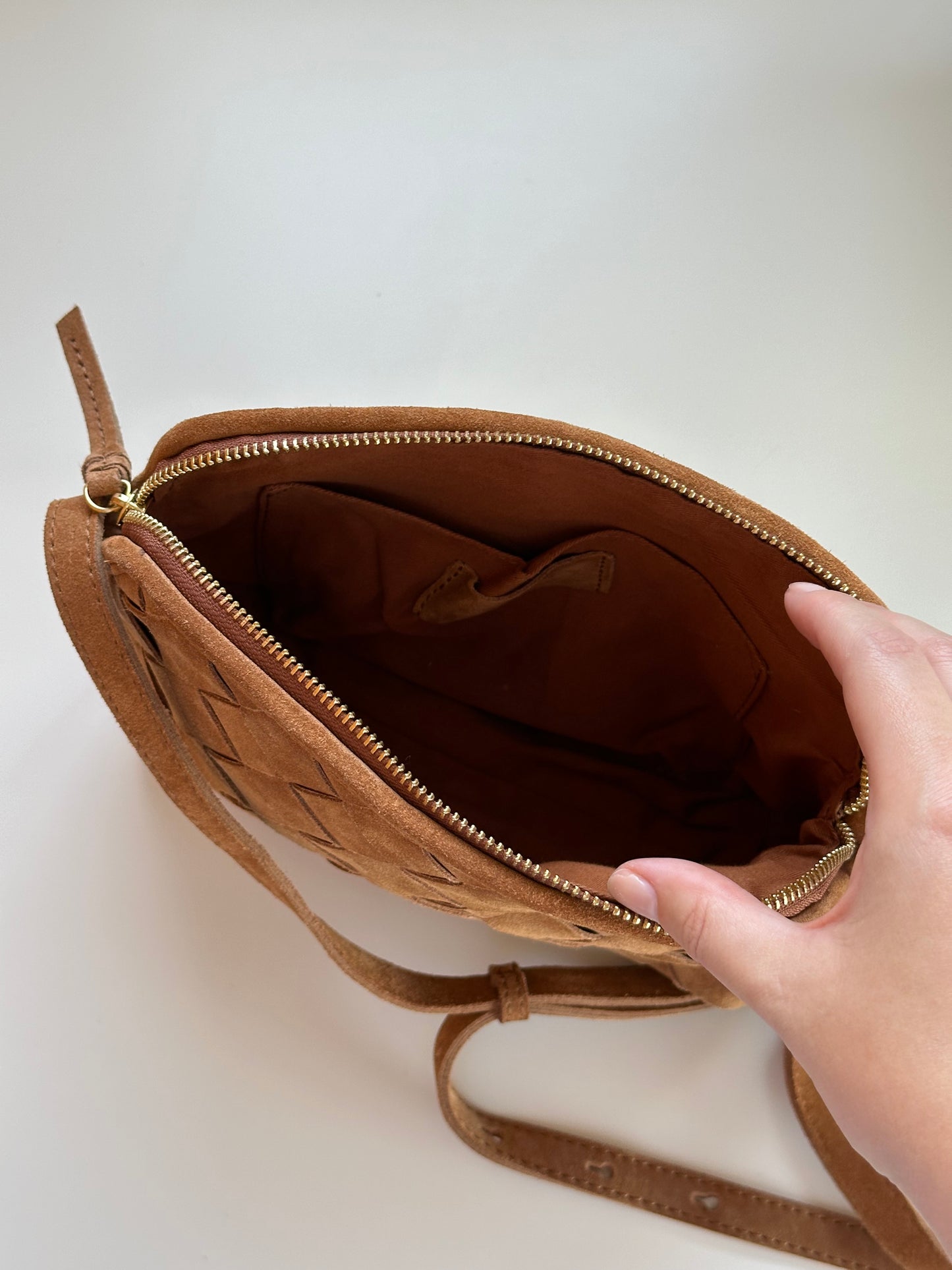 Suede caramel bag