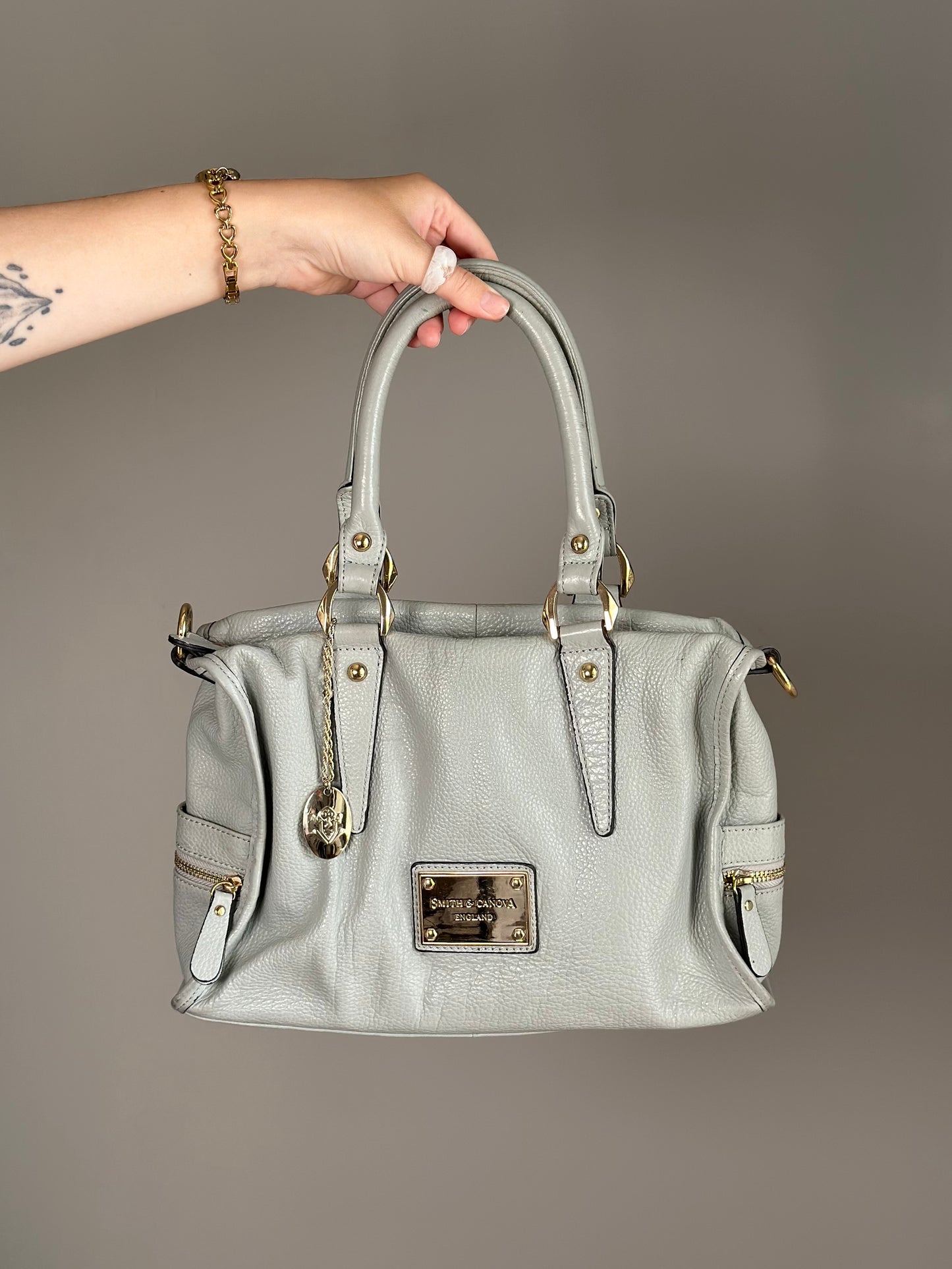 Elegant grey leather handbag from Smith & Canova (England)