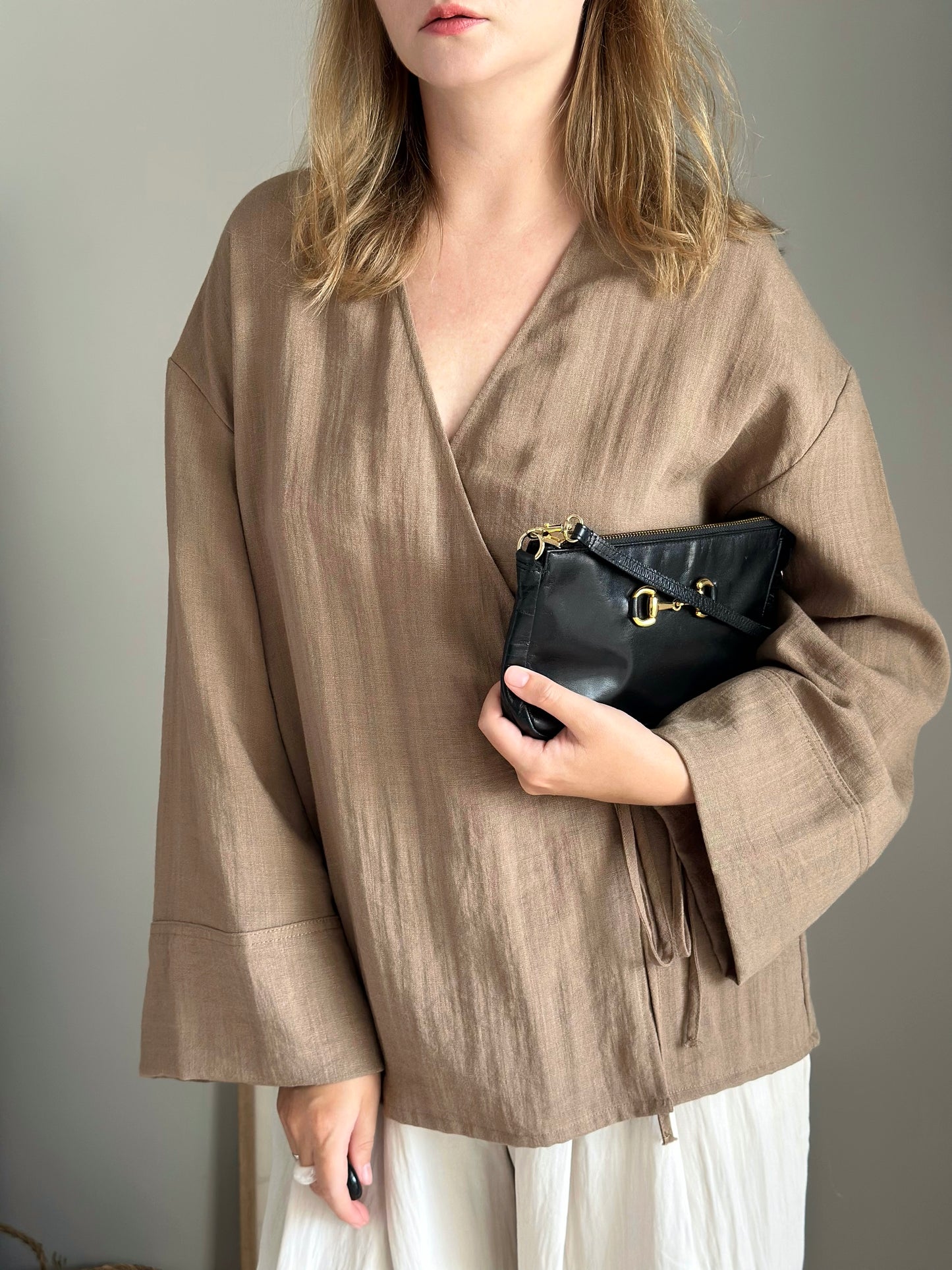 Minimalist black real leather baguette bag
