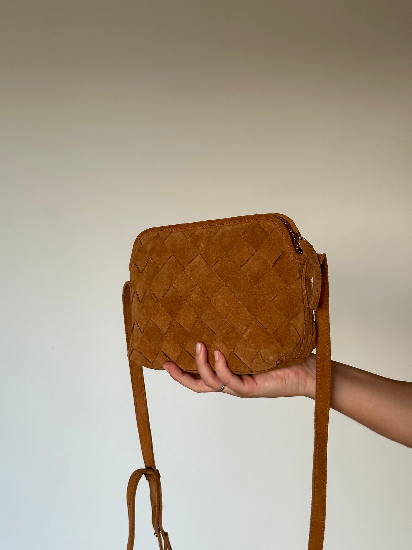 Suede caramel bag