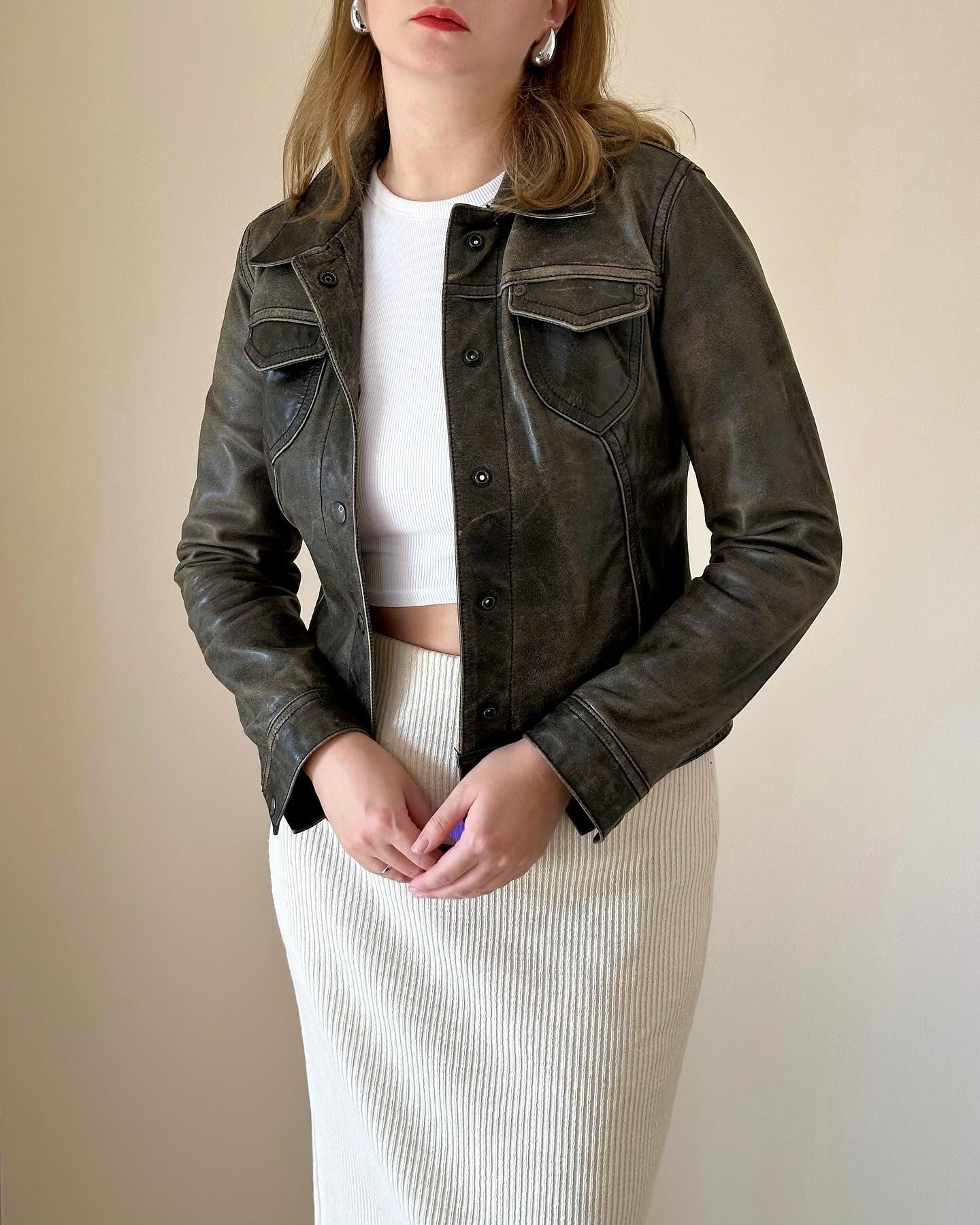 Trendy vintage distressed leather jacket Gas