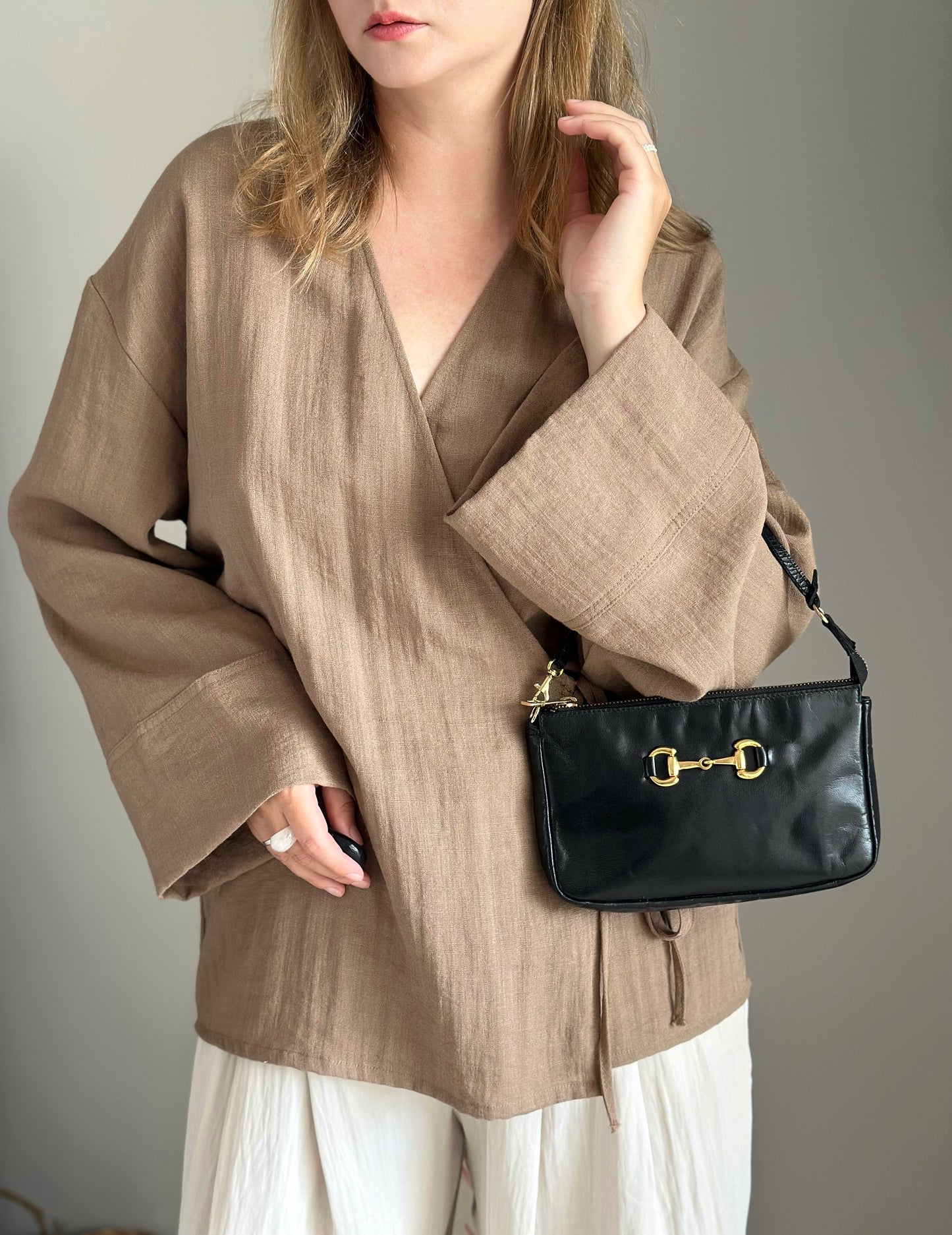 Minimalist black real leather baguette bag
