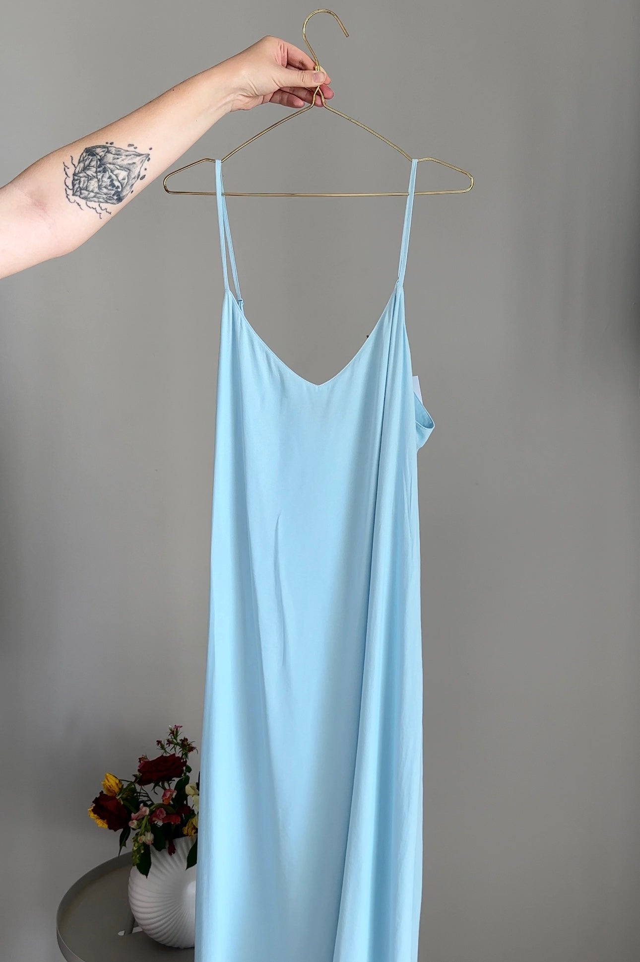 Simple slip dress in a soft sky blue