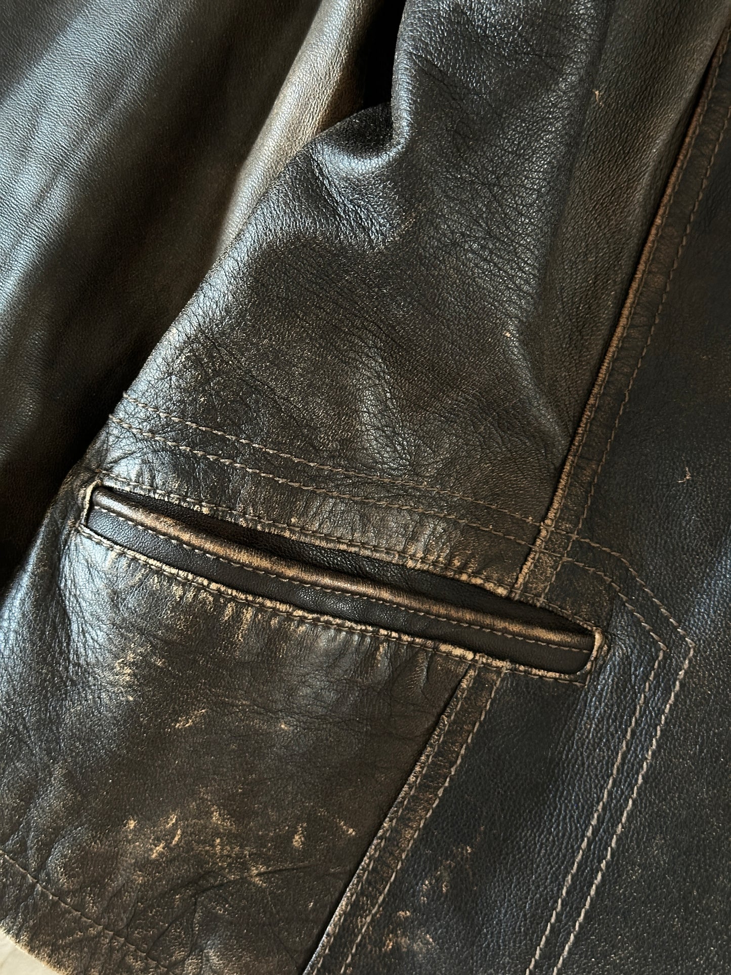 Trendy vintage distressed leather jacket