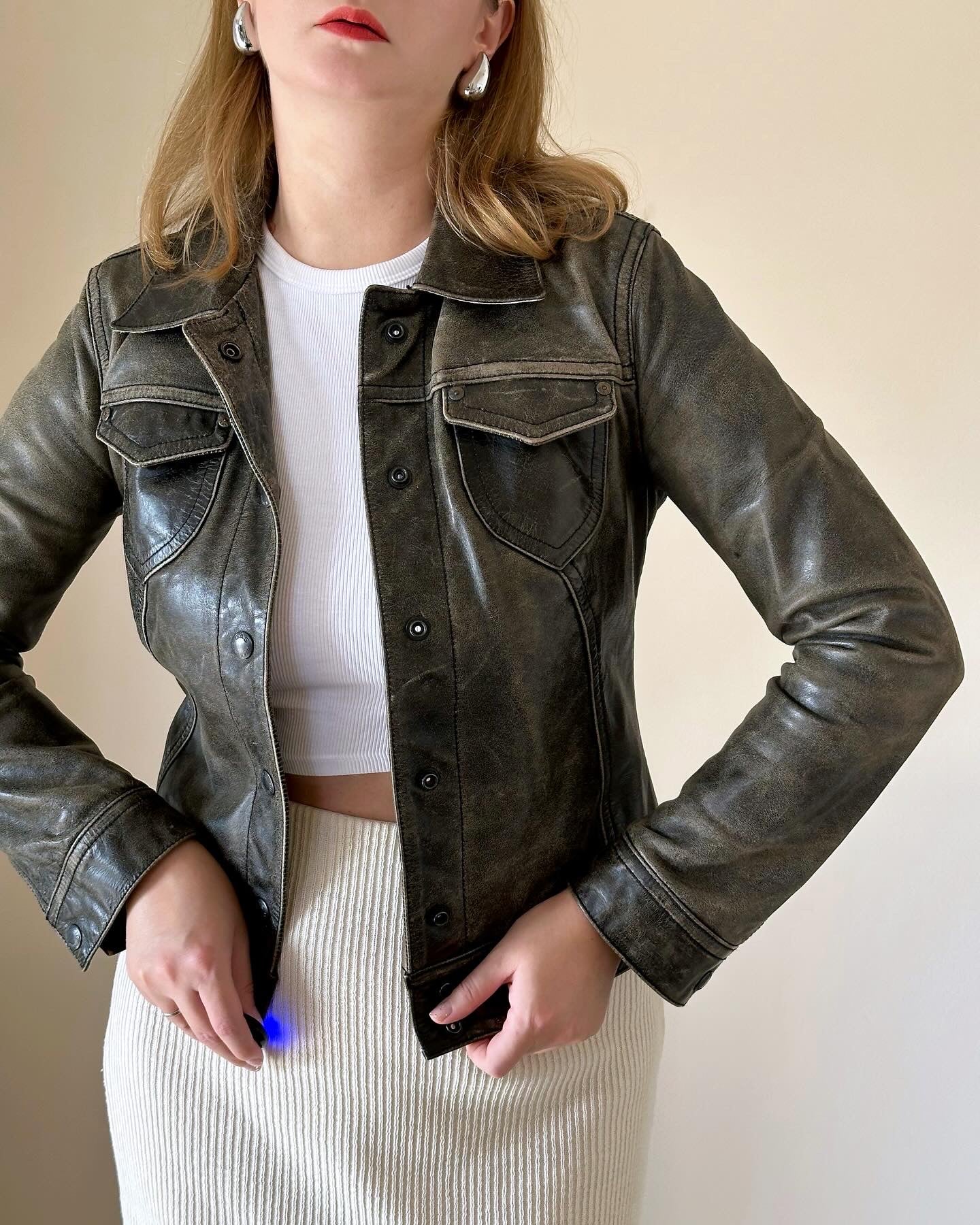 Trendy vintage distressed leather jacket Gas