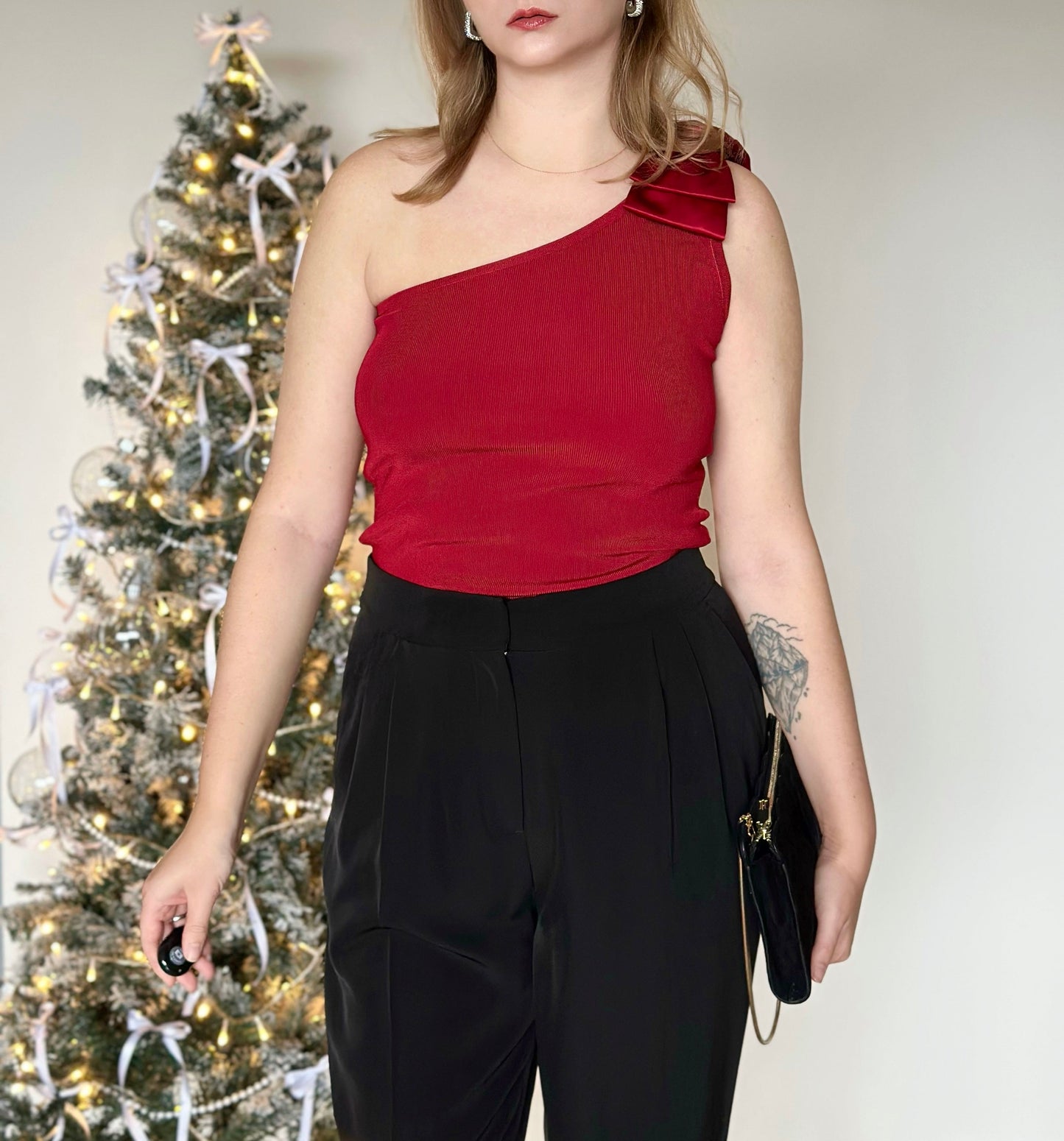 Incredible vintage red top with bow by Karen Millen