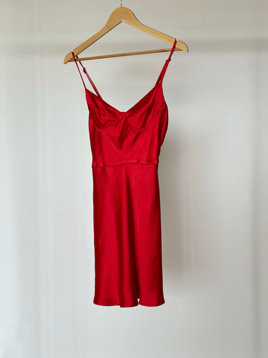 Incredible red satin mini dress
