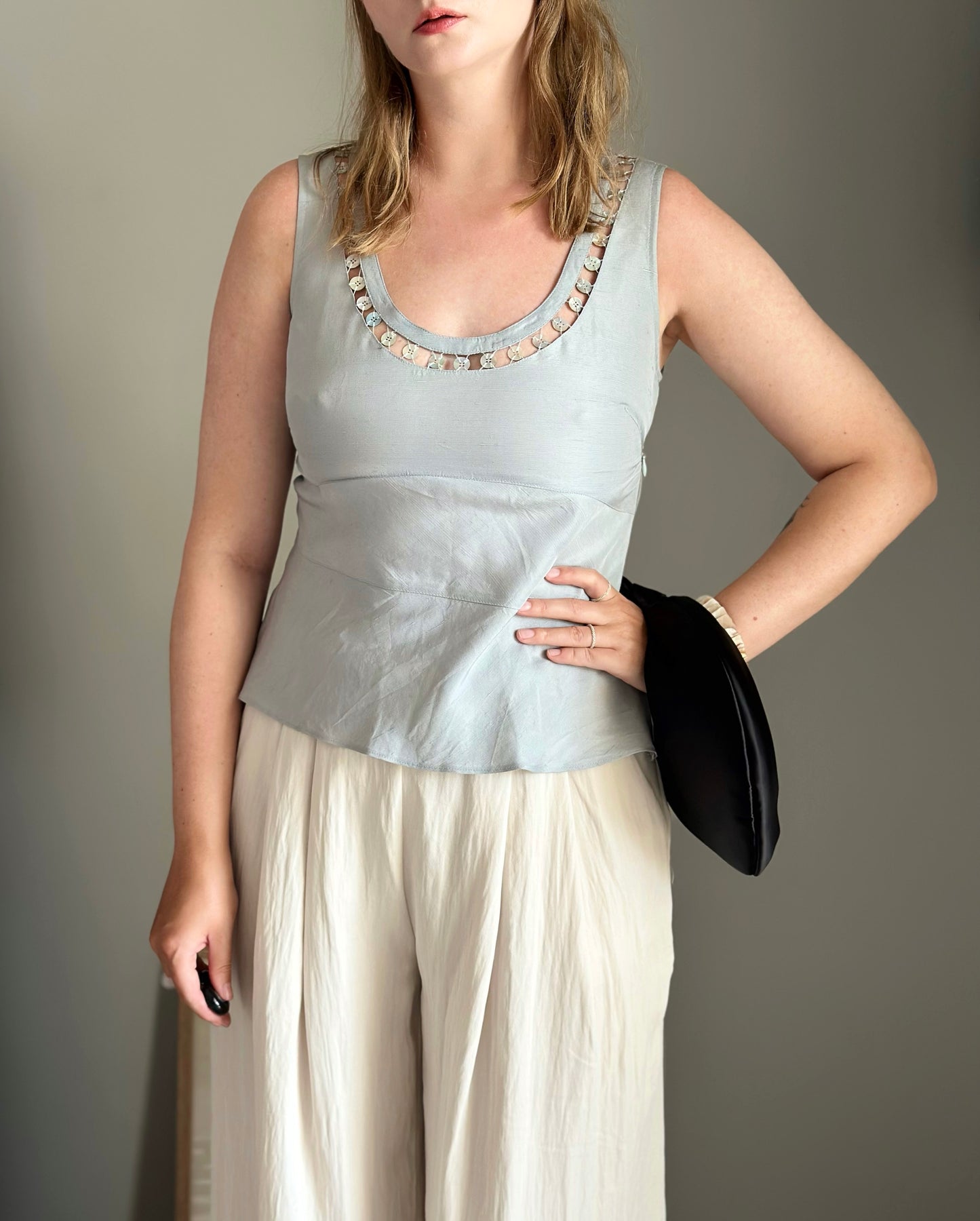 Vintage raw silk silver top by Gerard Darel