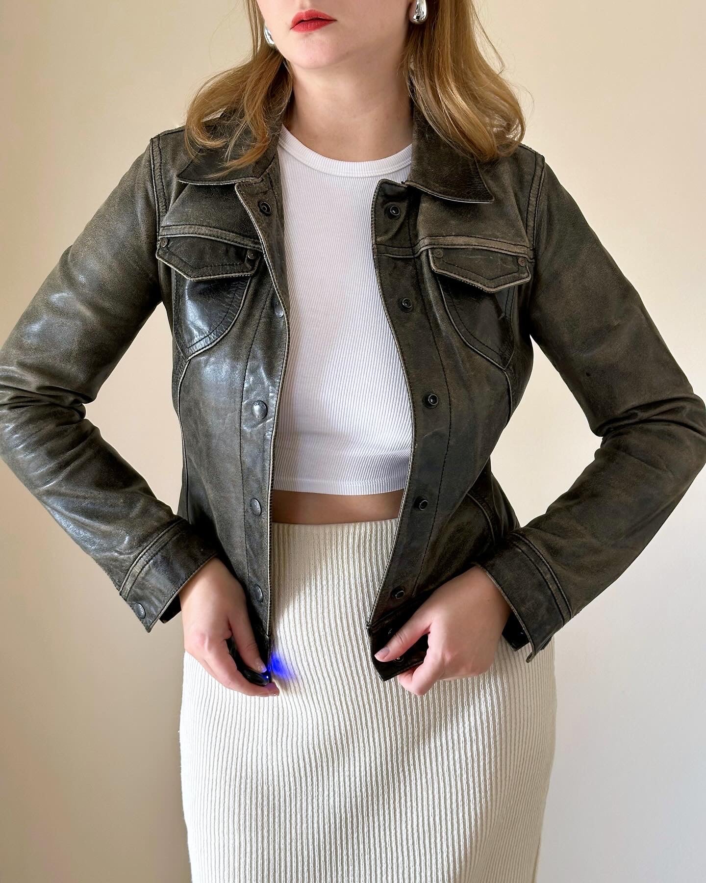 Trendy vintage distressed leather jacket Gas