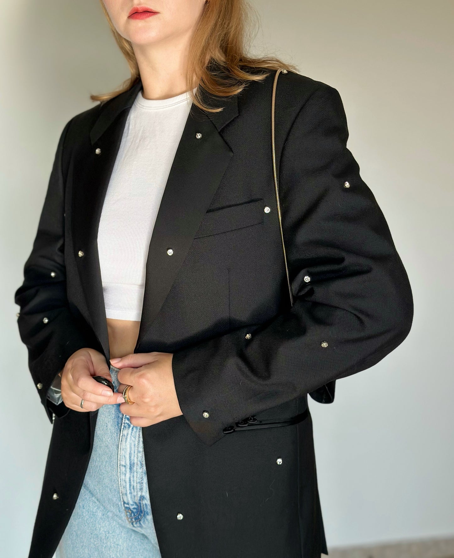 Vintage black blazer with rhinestones
