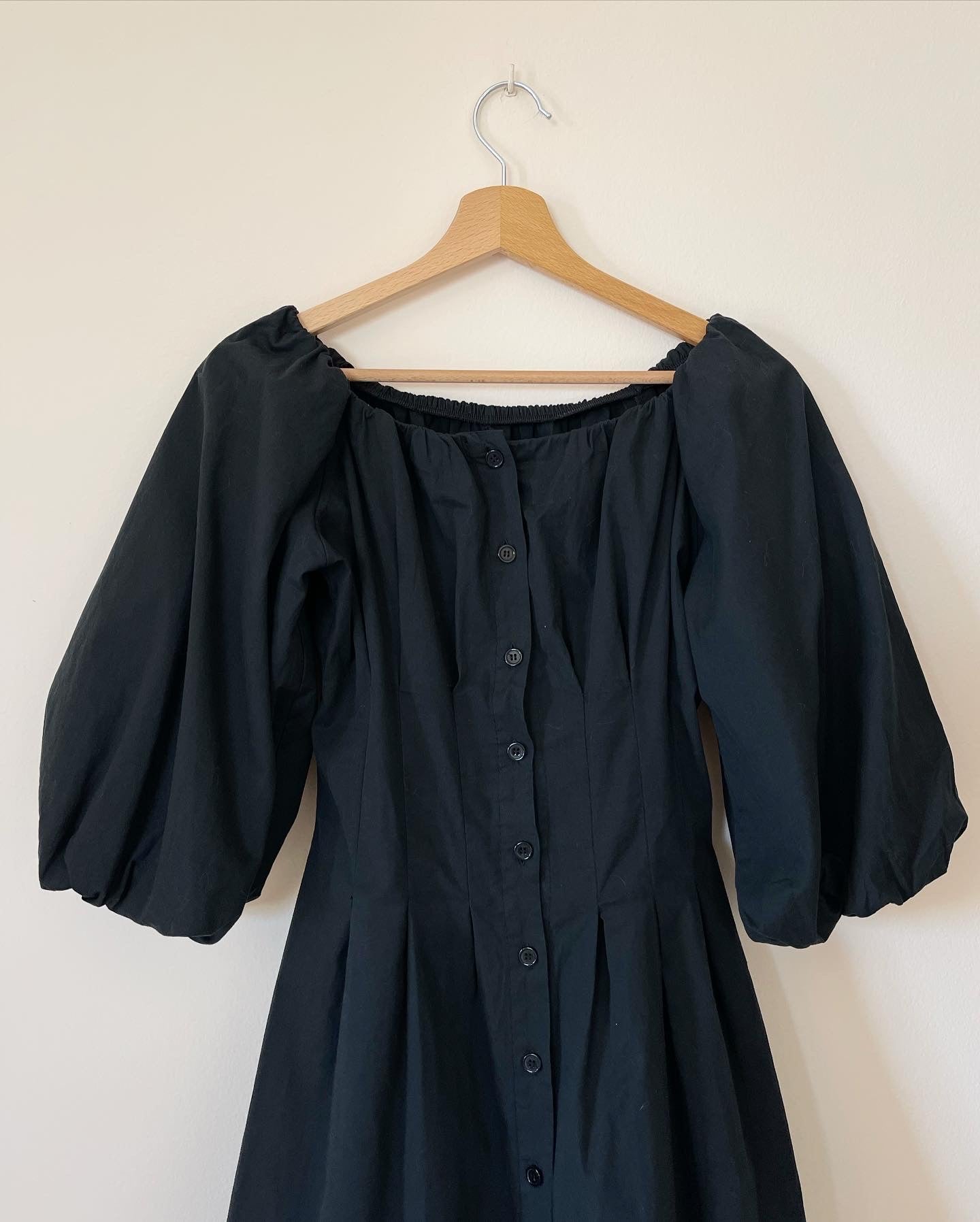 Incredible vintage black cotton dress with puff sleeves