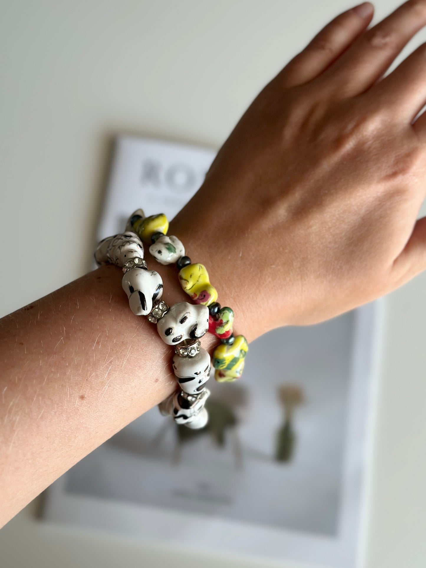 Vintage bracelet with colourful hand-painted ceramic beads