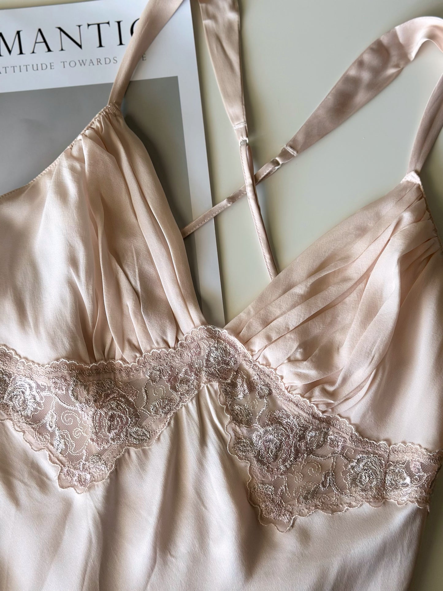 Stunning silk slip dress in pearl pink