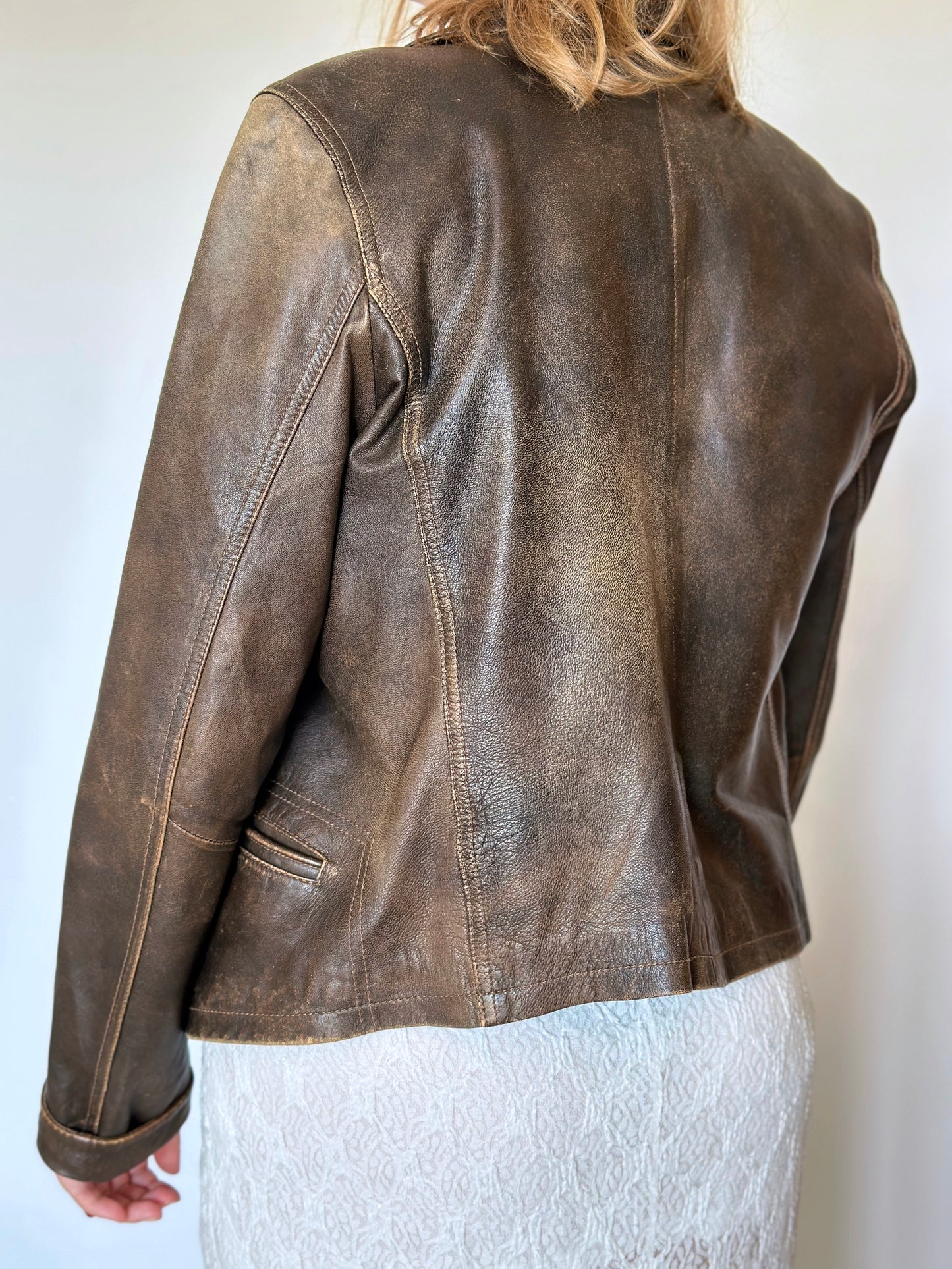 Trendy vintage distressed leather jacket