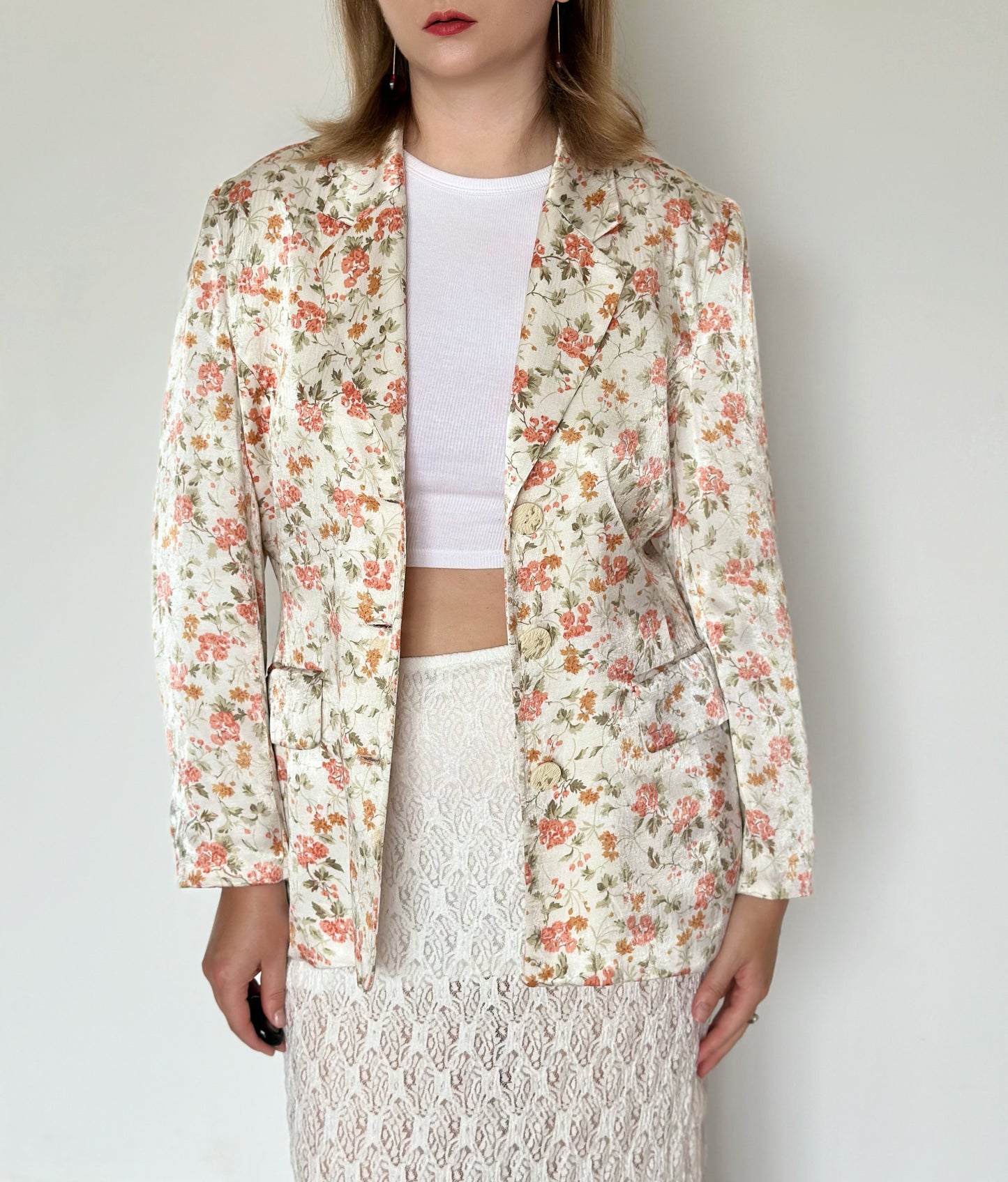 Beautiful vintage satin blazer with floral print