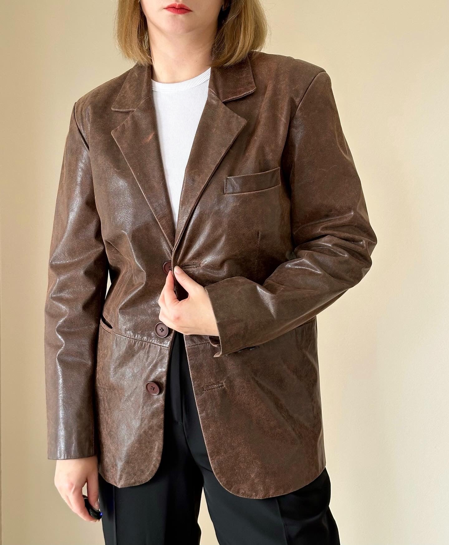Trendy vintage distressed leather jacket