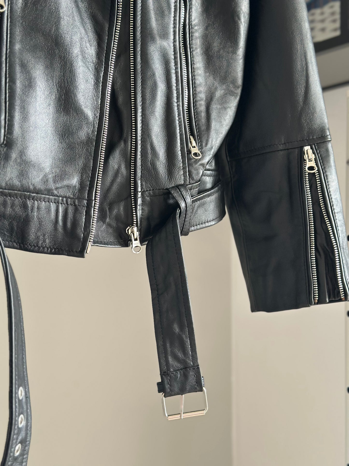 Classic vintage black biker leather jacket