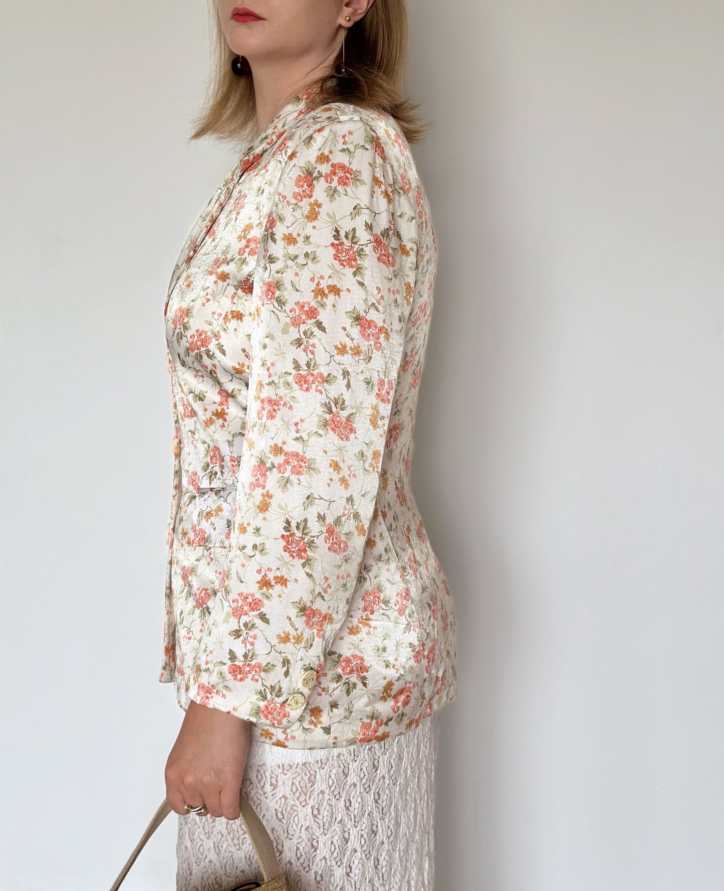 Beautiful vintage satin blazer with floral print