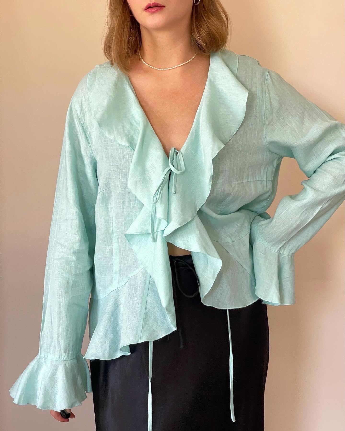 Beautiful vintage linen blouse Marc Aurel with ruffles