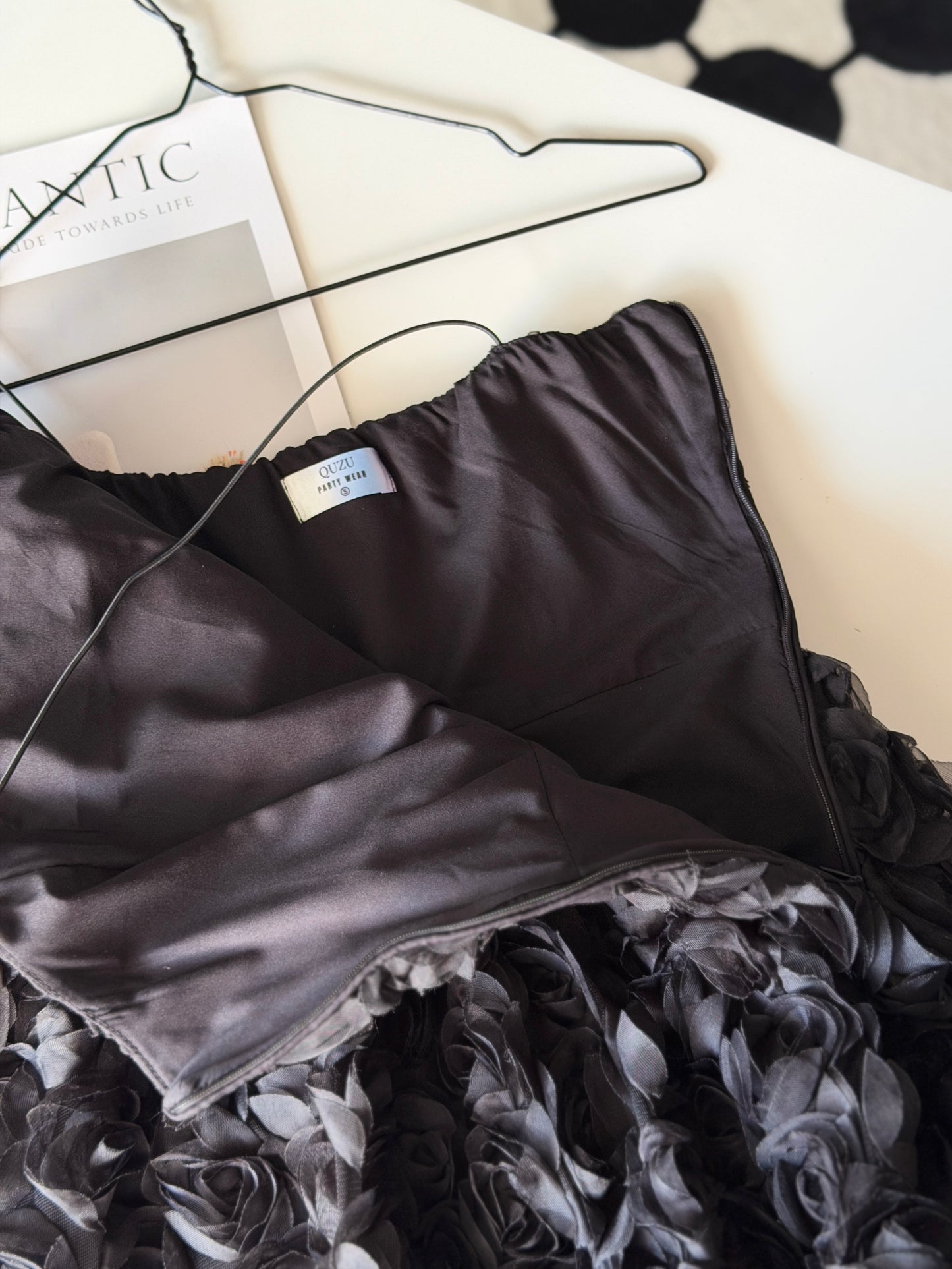 Black mini dress with roses