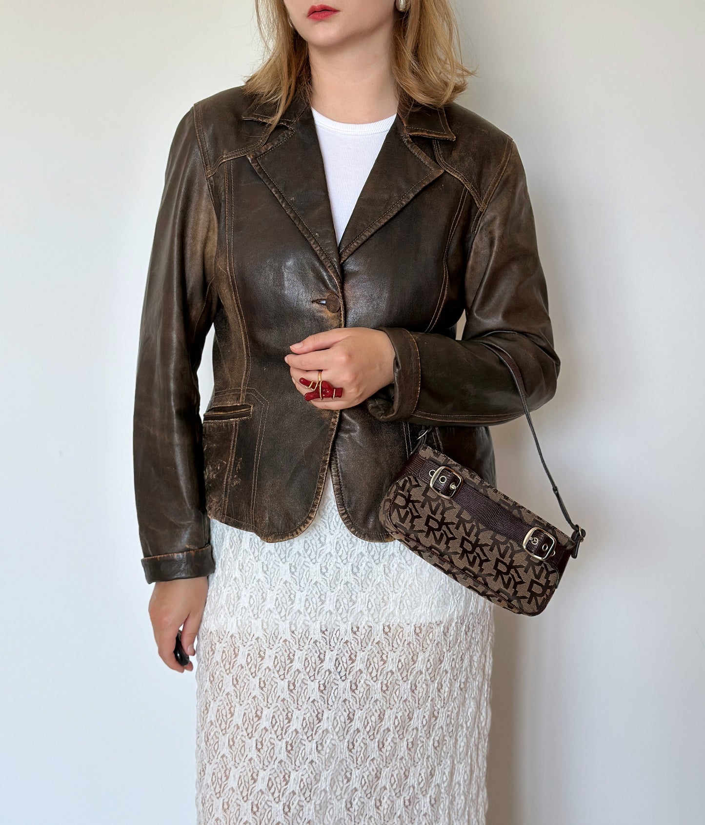 Trendy vintage distressed leather jacket