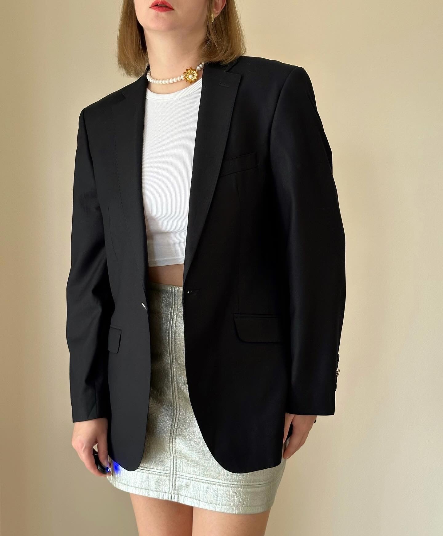 Vintage men's black blazer with accent buttons
