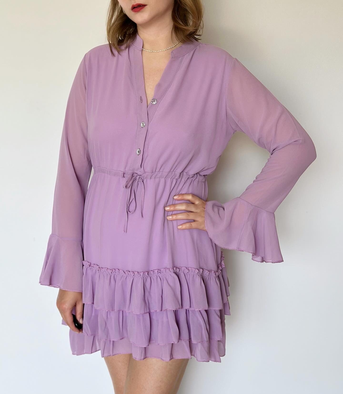 Romantic lilac mini dress with ruffles