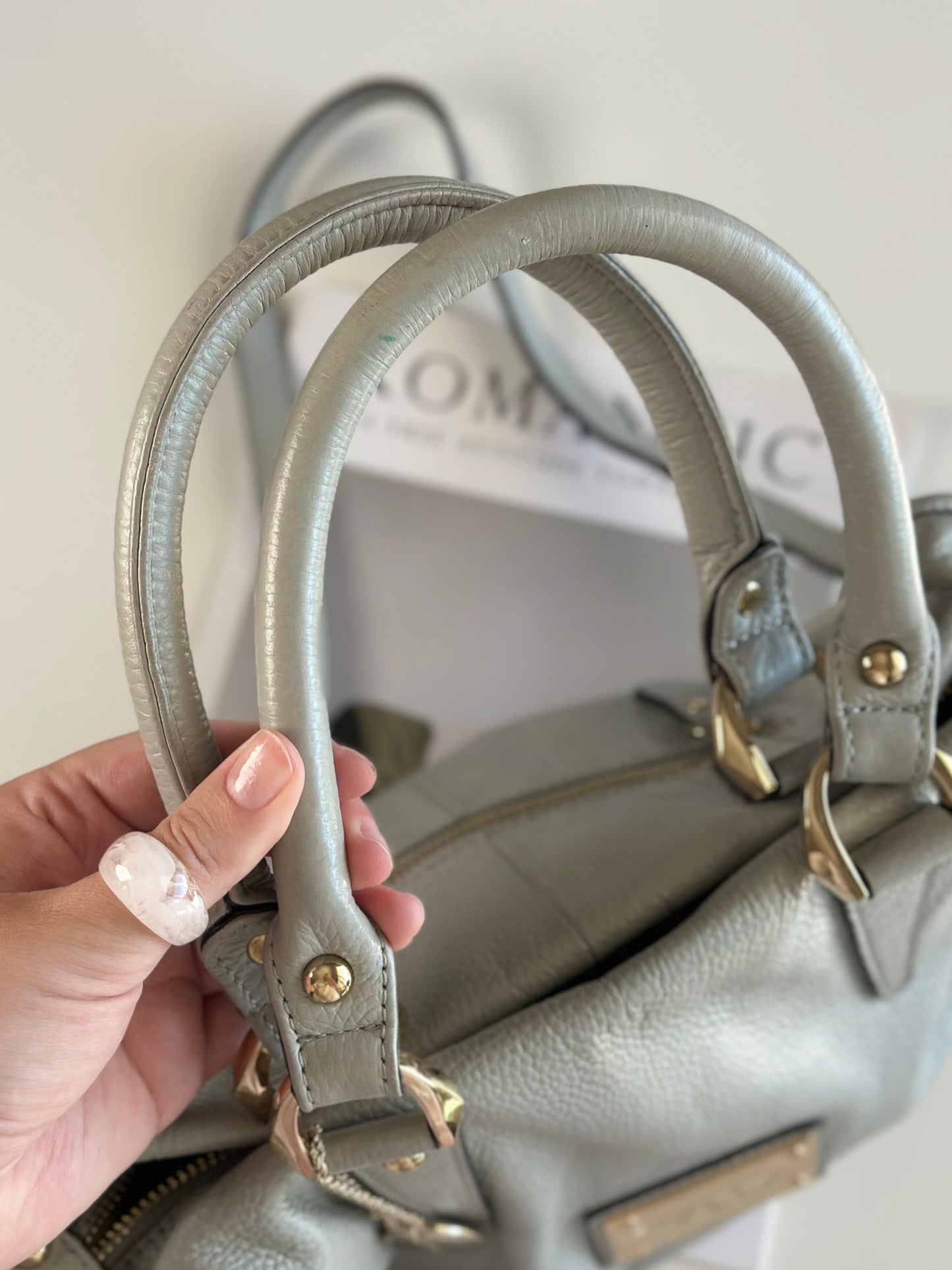 Elegant grey leather handbag from Smith & Canova (England)