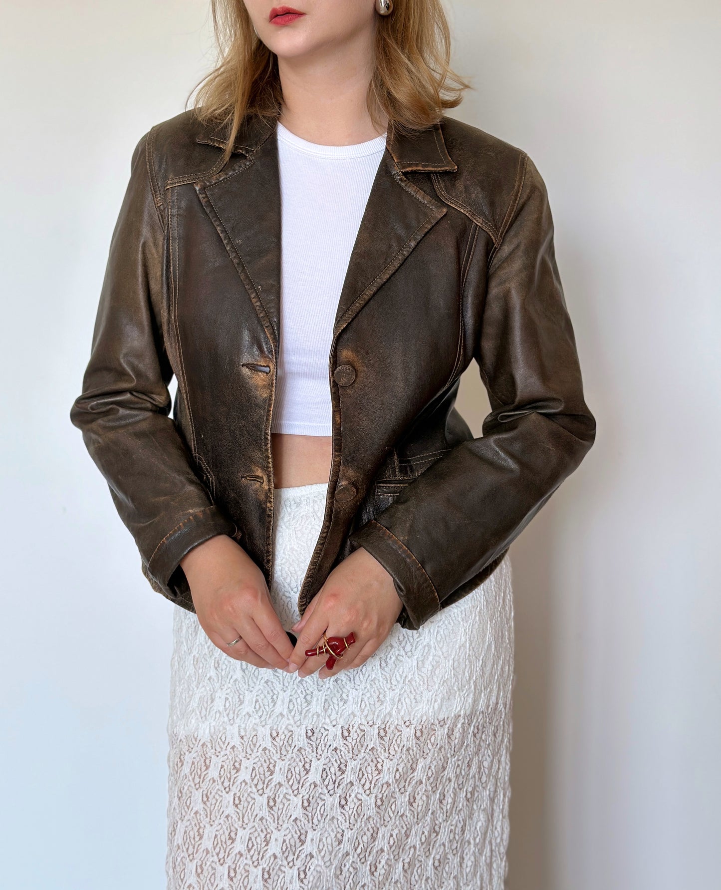 Trendy vintage distressed leather jacket