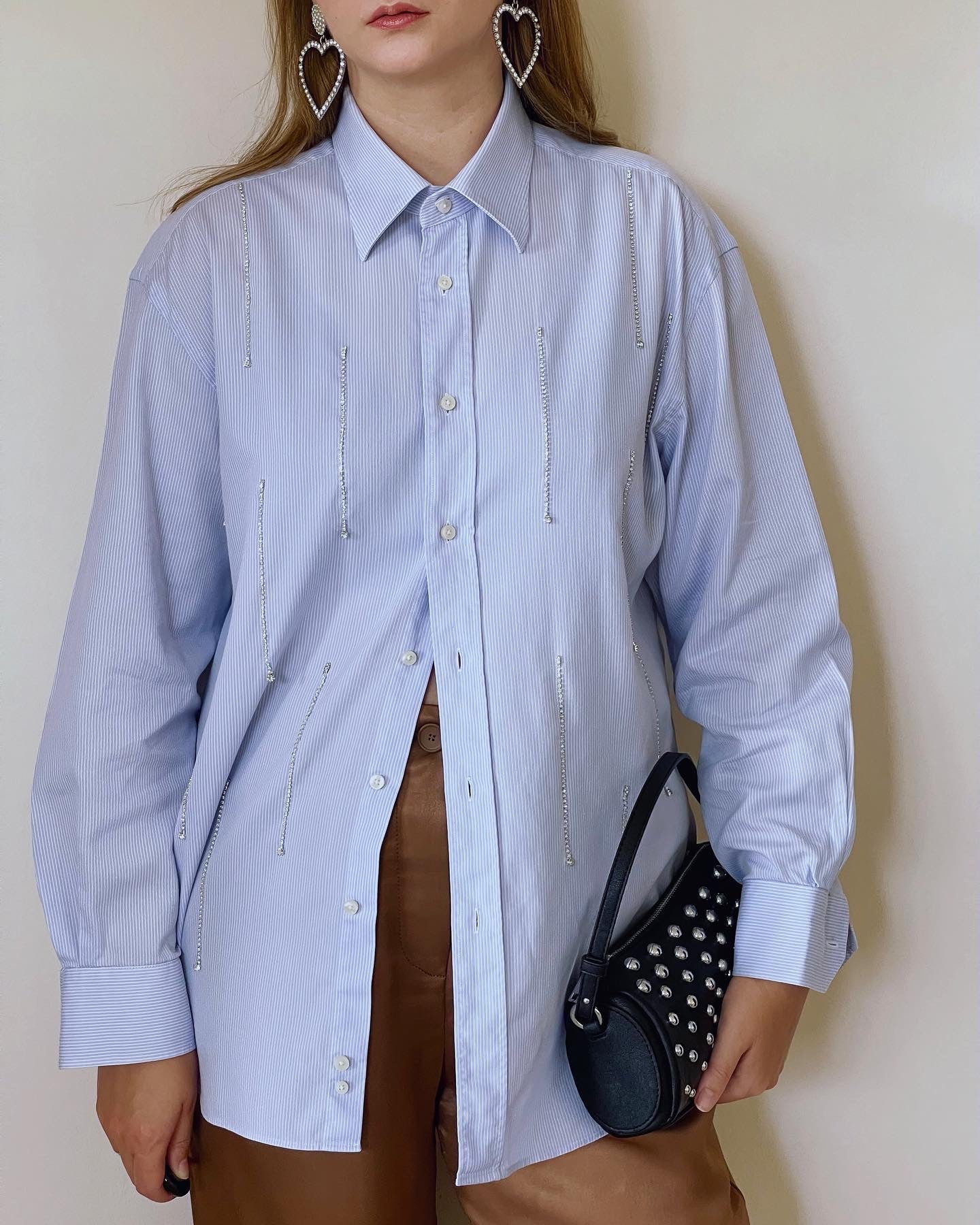 Stunning oversized men's shirt hand-decorated with rhinestone crystal chain