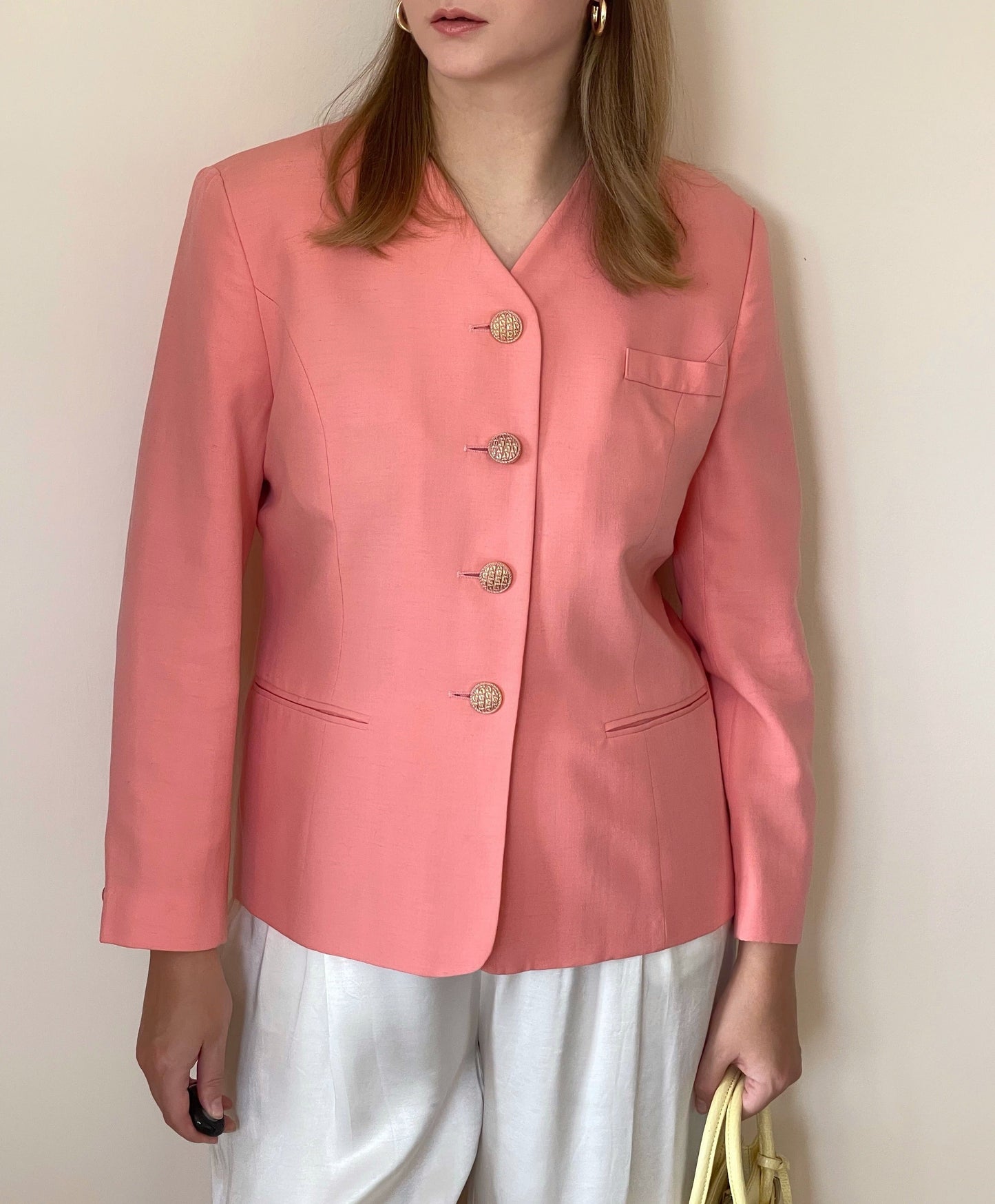 Vintage viscose/linen blazer in a beautiful coral shade
