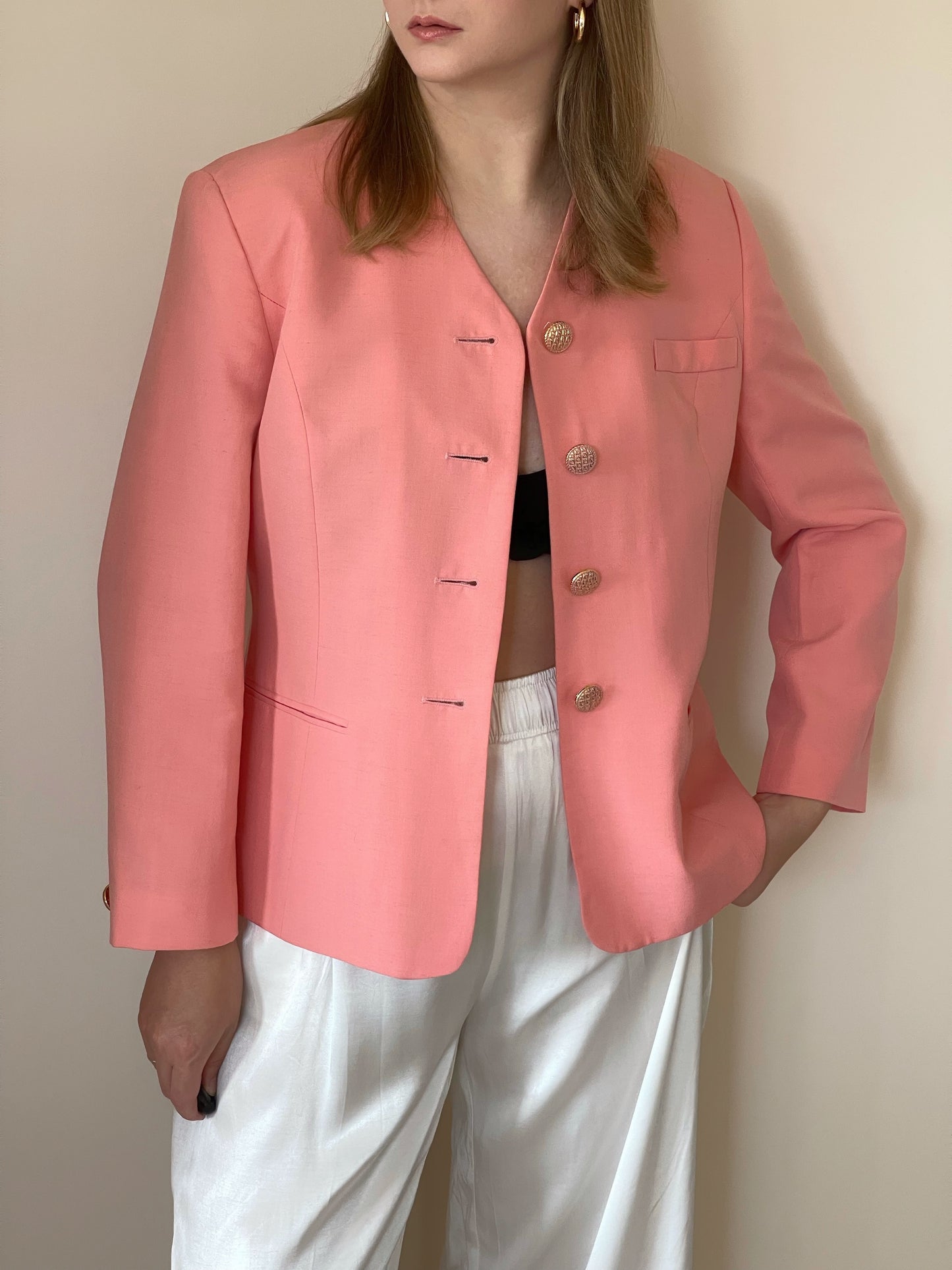 Vintage viscose/linen blazer in a beautiful coral shade