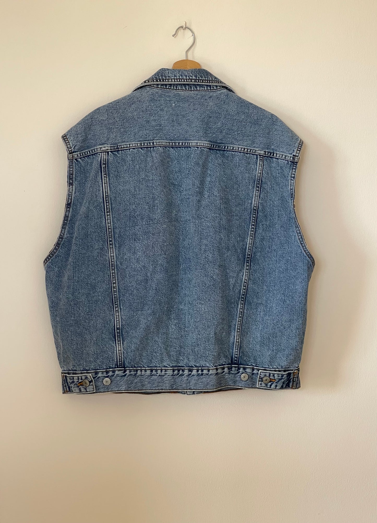 Lovely oversized denim waistcoat hand-decorated with rhinestone crystal chain
